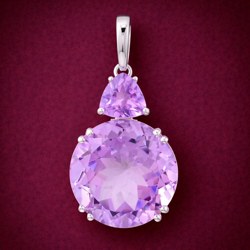 925 Sterling Silver 6.25 Ct Round Amethyst Cubic Zirconia Pendant