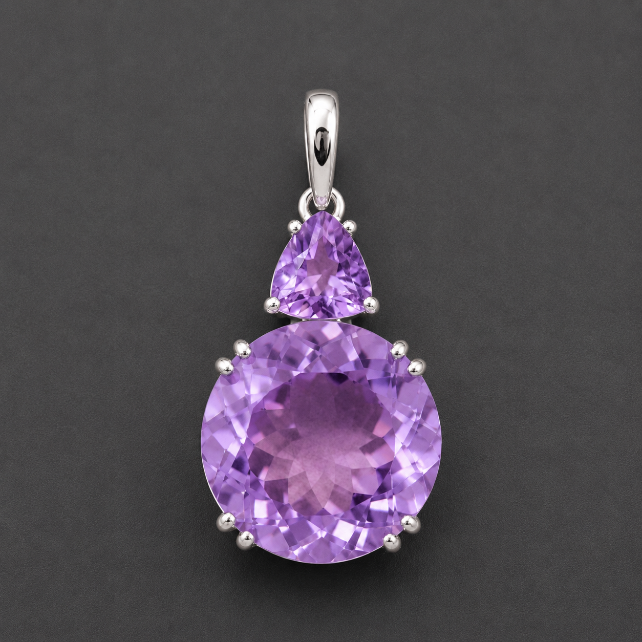925 Sterling Silver 6.25 Ct Round Amethyst Cubic Zirconia Pendant
