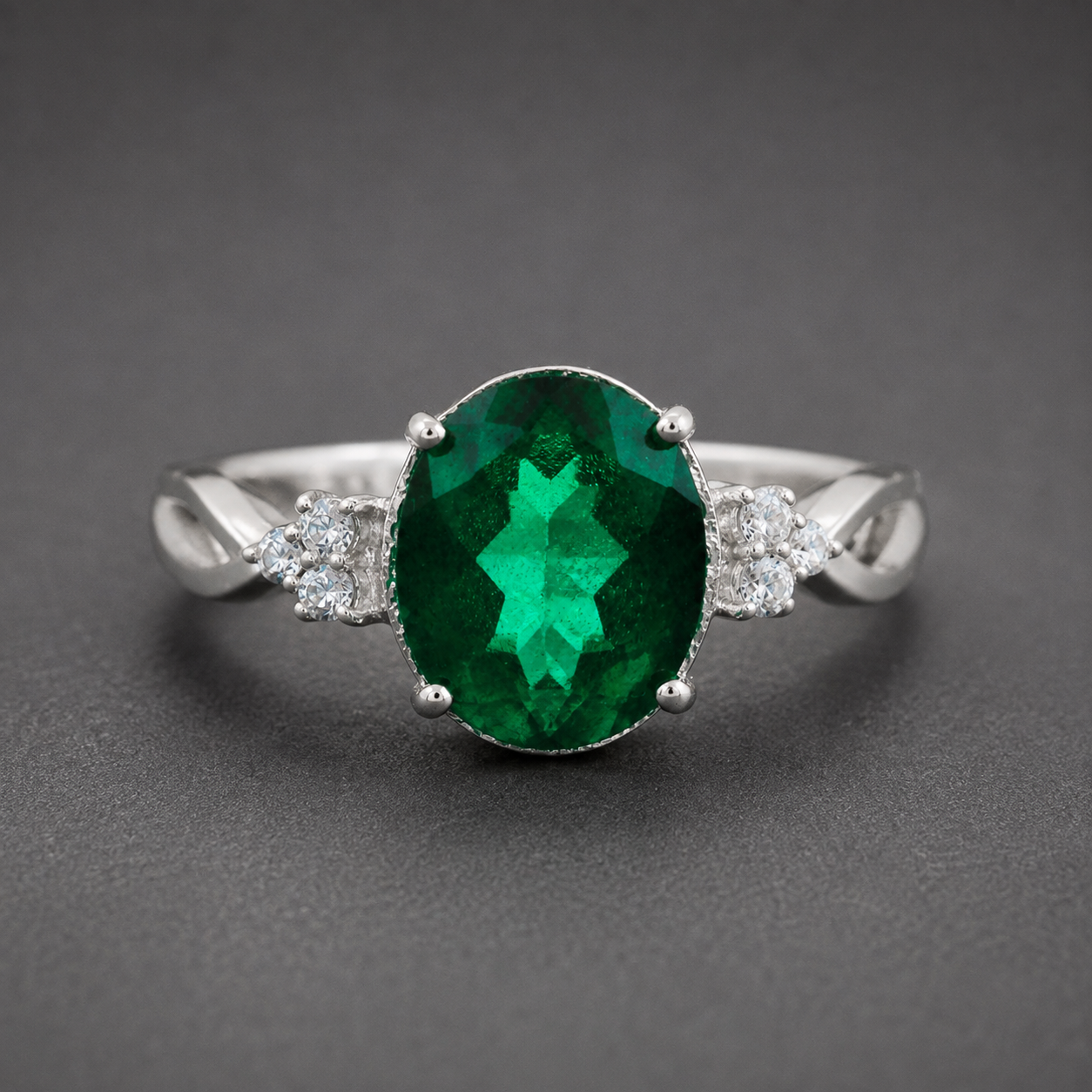 925 Sterling Silver 6.28 Ct Oval Green Topaz Cubic Zirconia Ring 7 US Ring Size