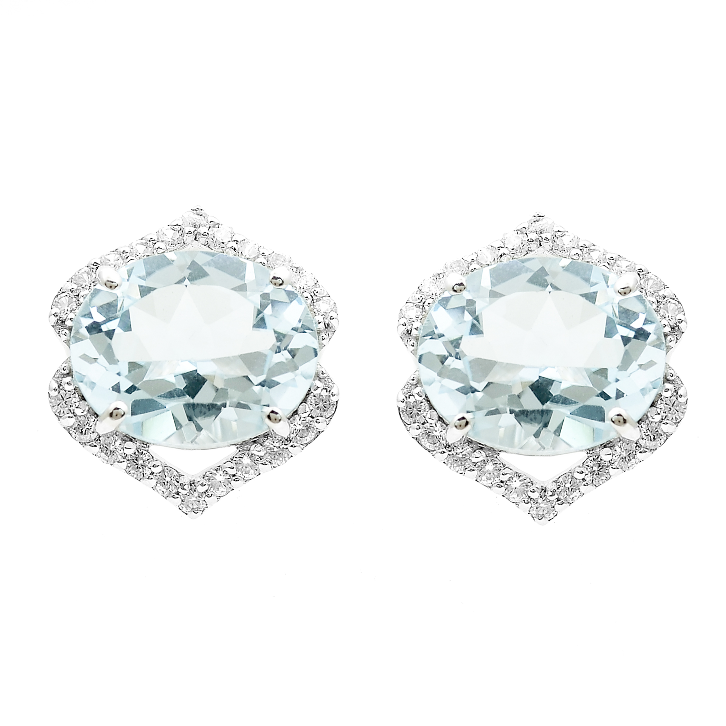 925 Sterling Silver 6.39 Ct Oval Blue Topaz White Zircon Earrings
