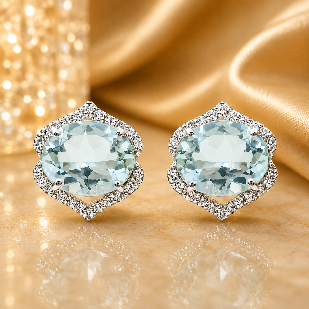 925 Sterling Silver 6.39 Ct Oval Blue Topaz White Zircon Earrings