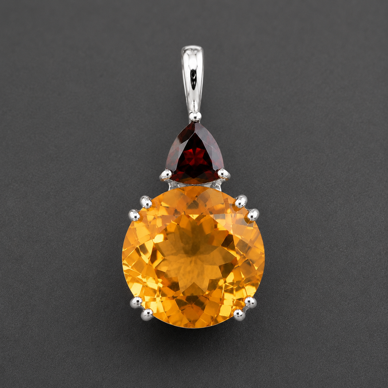 925 Sterling Silver 6.53 Ct Round Citrine Garnet Cubic Zirconia Pendant