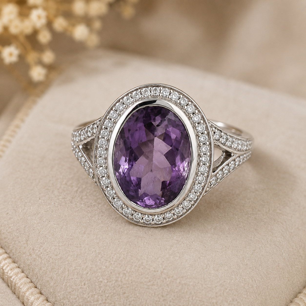 925 Sterling Silver 6.58 Ct Oval Amethyst Cubic Zirconia Ring