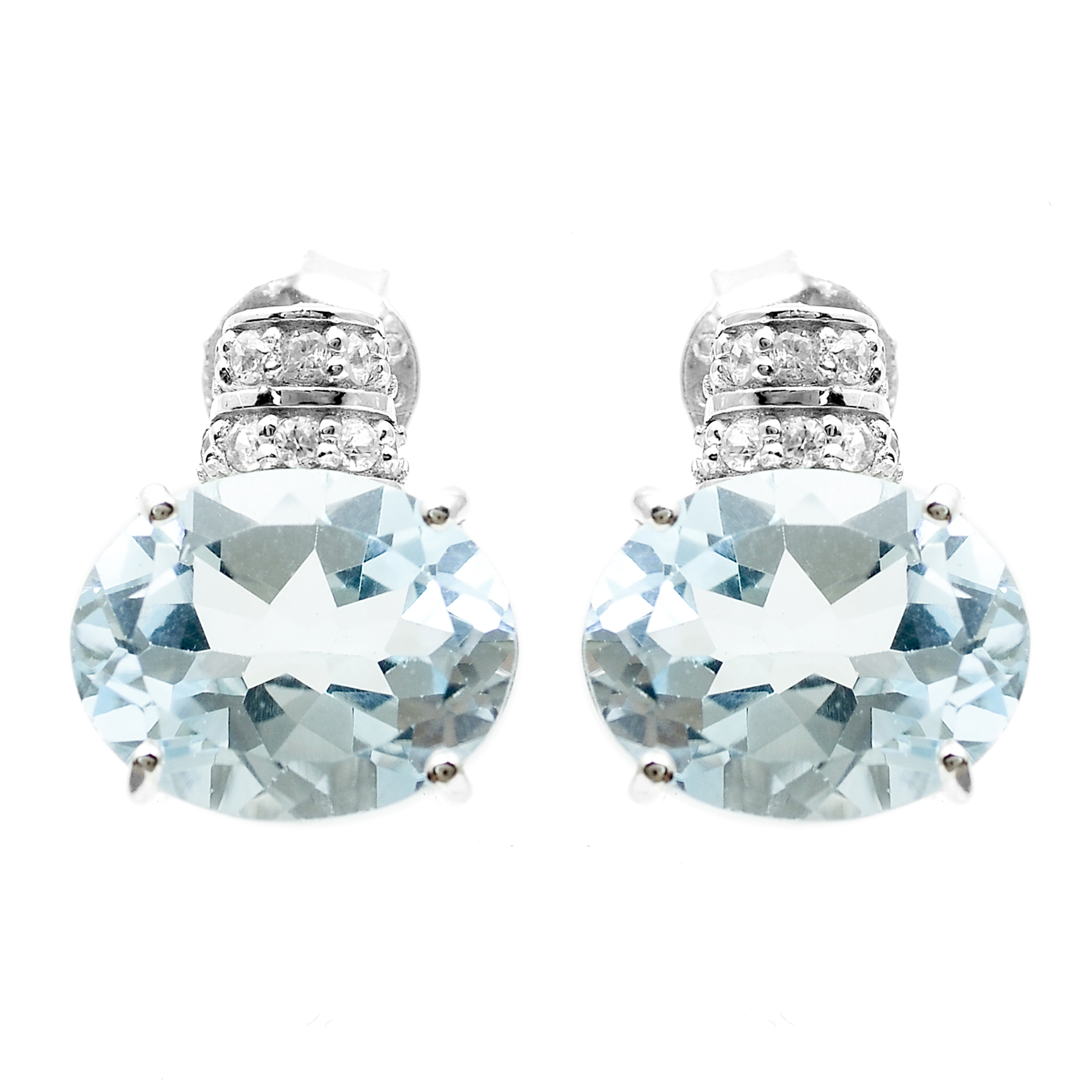 925 Sterling Silver 6.58 Ct Oval Blue Topaz White Zircon Earrings