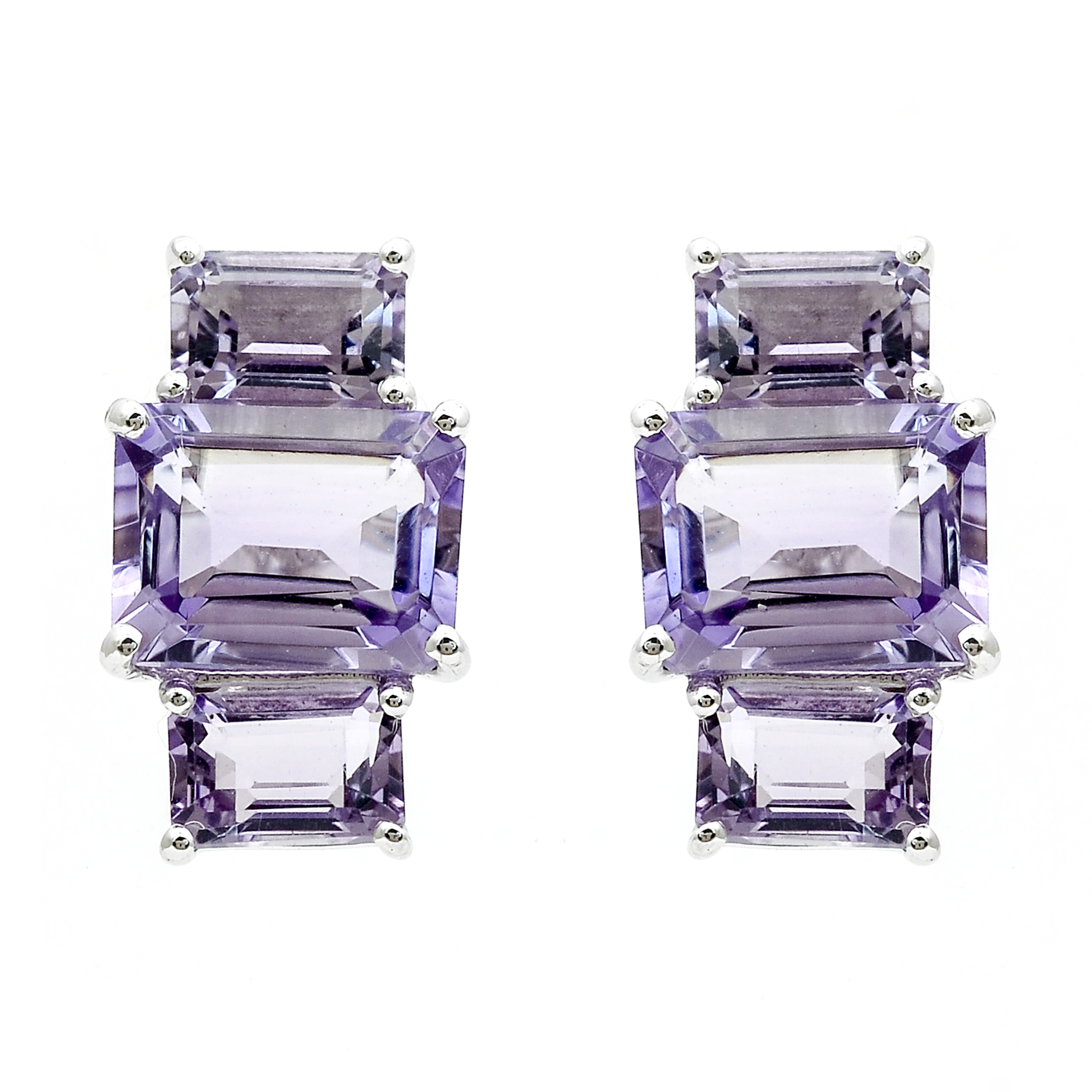 925 Sterling Silver 6.61 Ct Octagon Amethyst Earrings