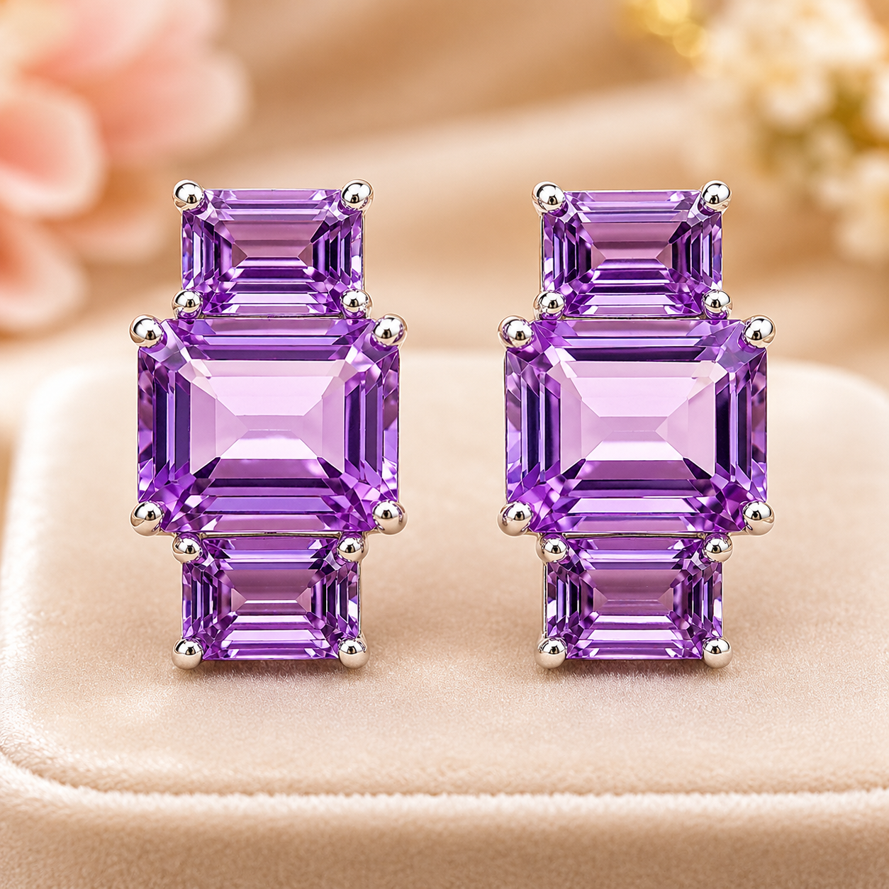 925 Sterling Silver 6.61 Ct Octagon Amethyst Earrings
