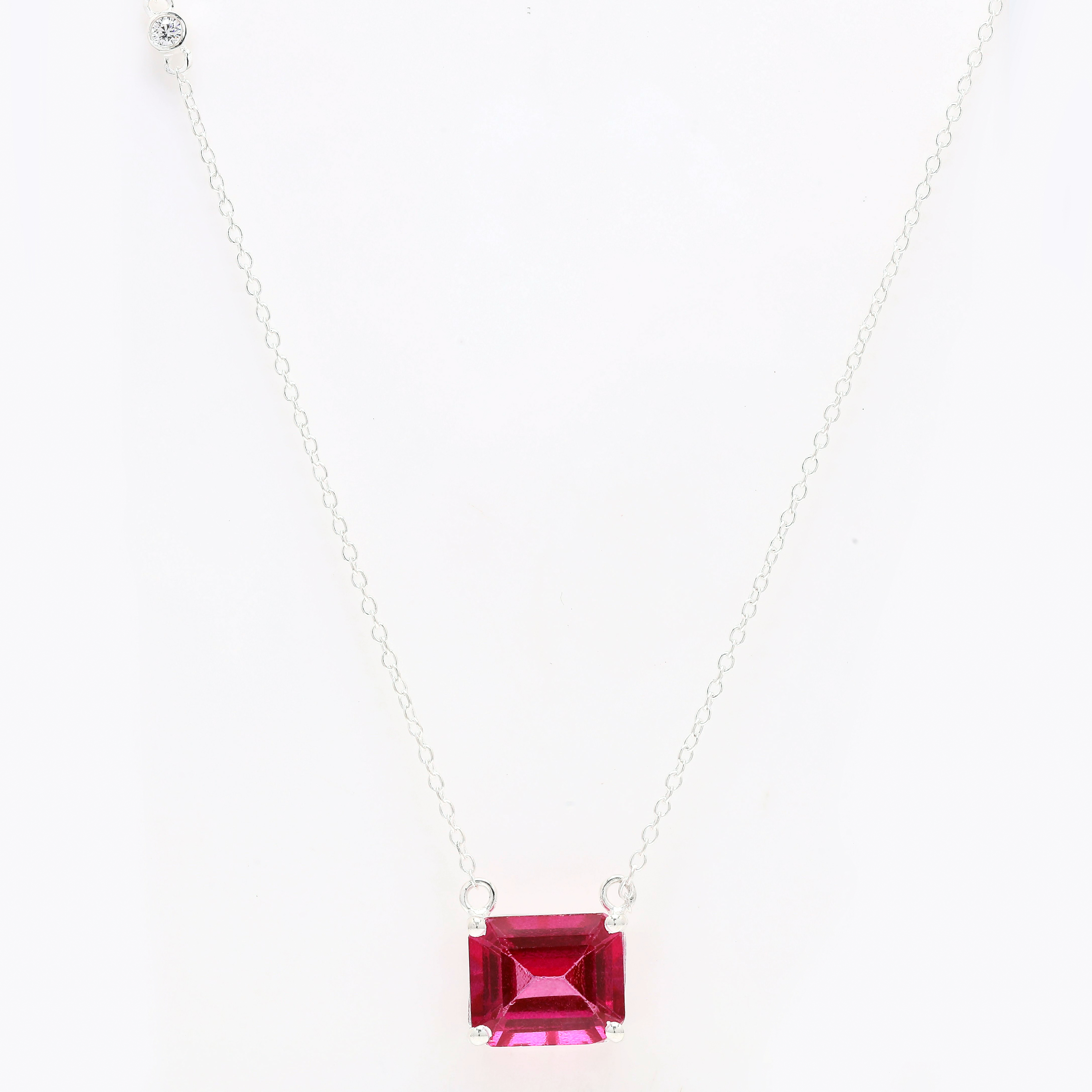 925 Sterling Silver 6.65 Ct Octagon Pink Topaz Cubic Zirconia Pendant