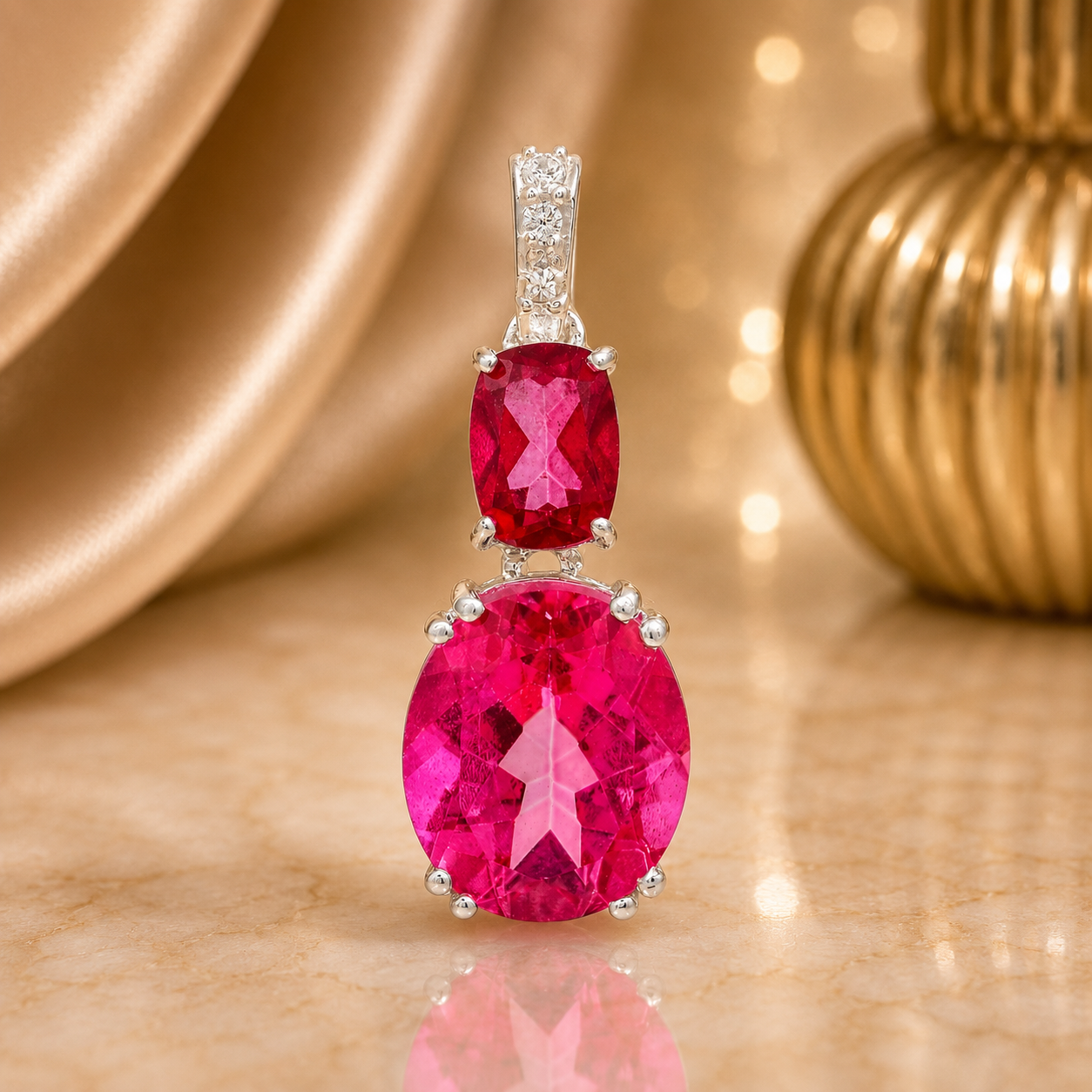 925 Sterling Silver 6.67 Ct Oval Pink Topaz Cubic Zirconia Pendant