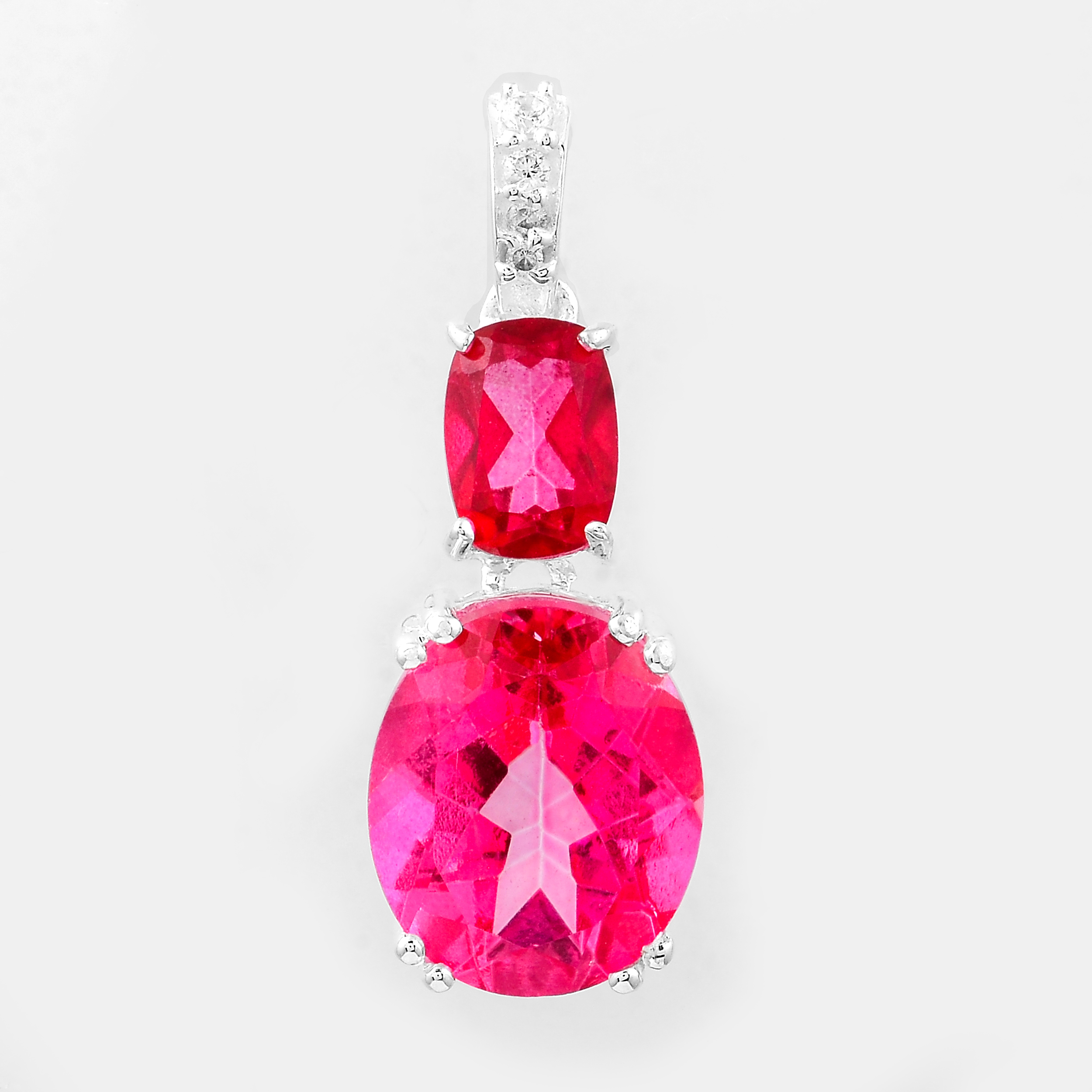 925 Sterling Silver 6.67 Ct Oval Pink Topaz Cubic Zirconia Pendant