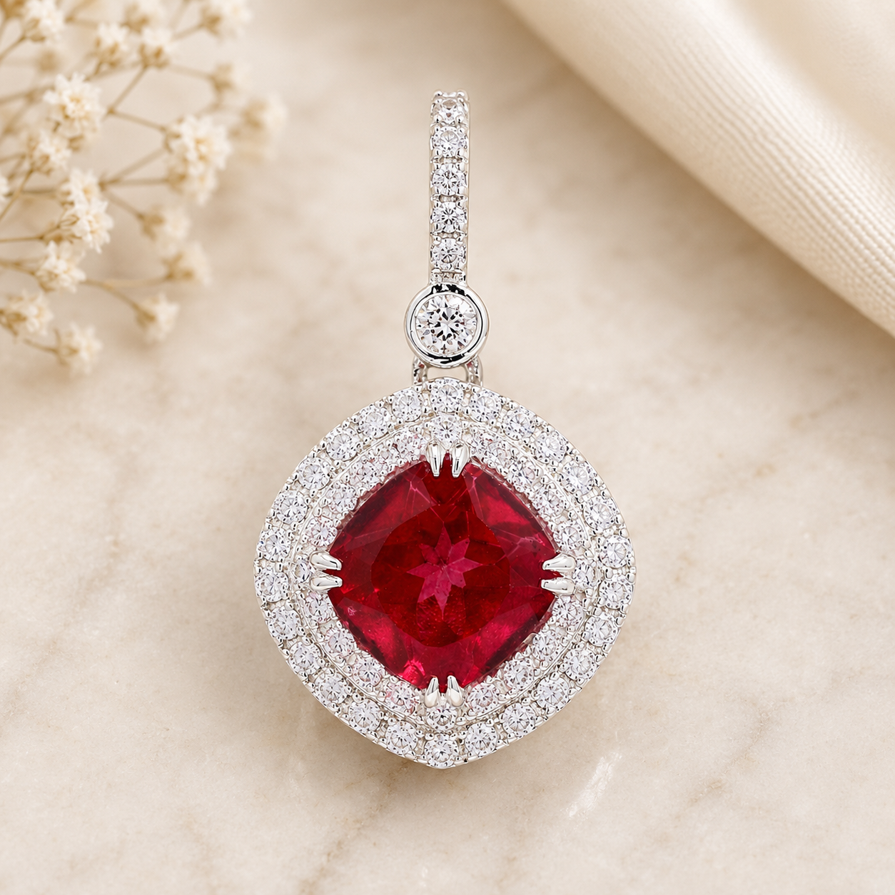 925 Sterling Silver 6.84 Ct Cushion Pink Topaz Cubic Zirconia Pendant