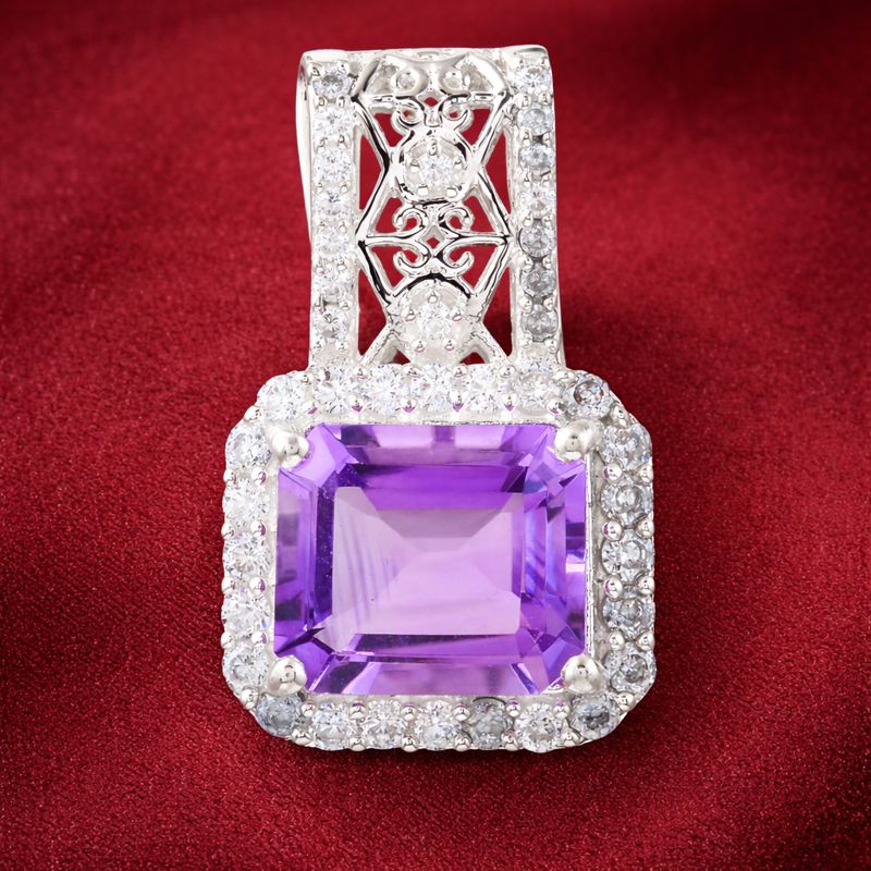 925 Sterling Silver 6.84 Ct Octagon Amethyst Cubic Zirconia Pendant