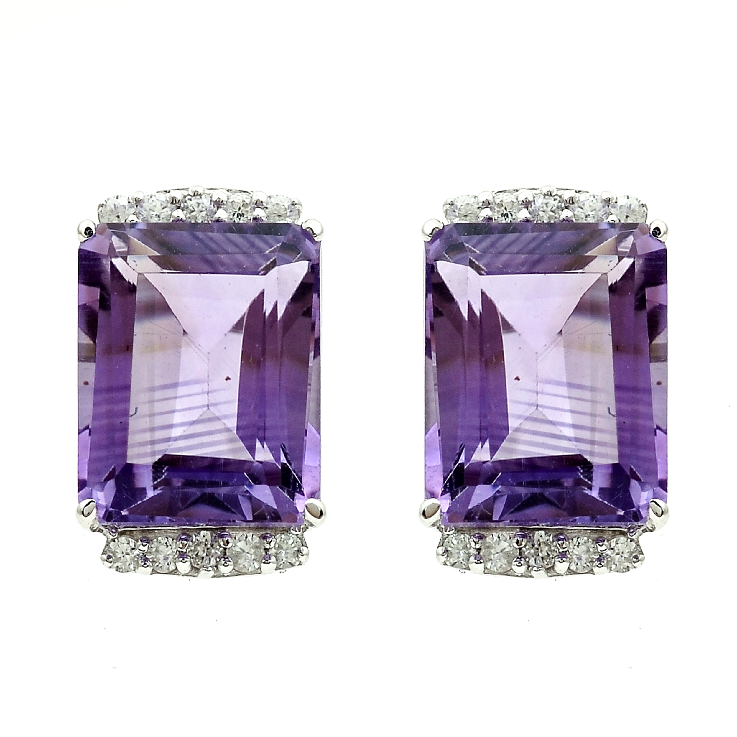 925 Sterling Silver 6.91 Ct Octagon Amethyst White Zircon Earrings