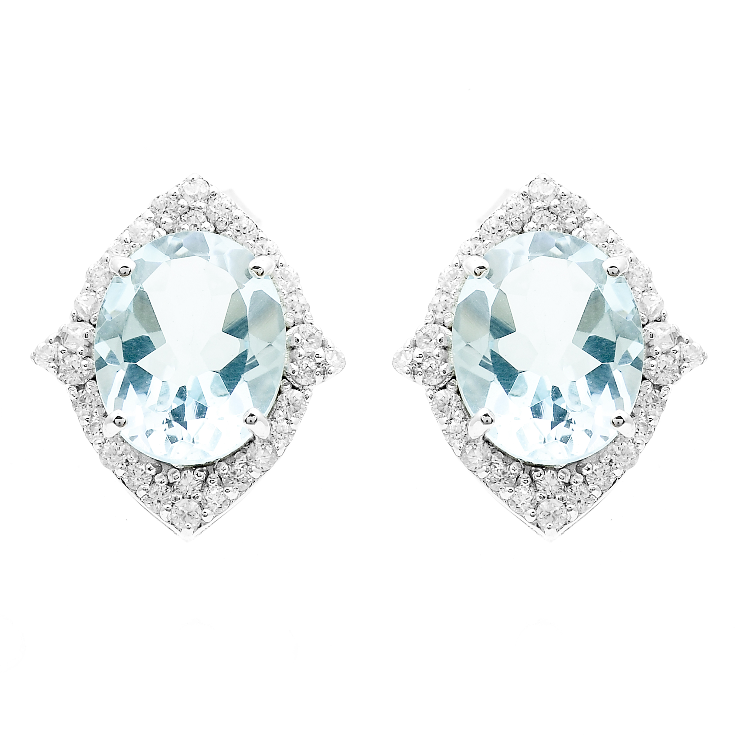 925 Sterling Silver 7.51 Ct Oval Blue Topaz White Zircon Earrings