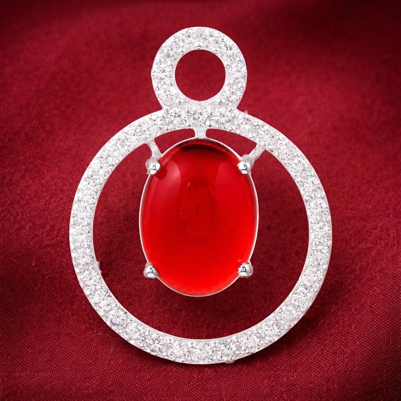 925 Sterling Silver 7.76 Ct Oval Cr Ruby Cubic Zirconia Pendant