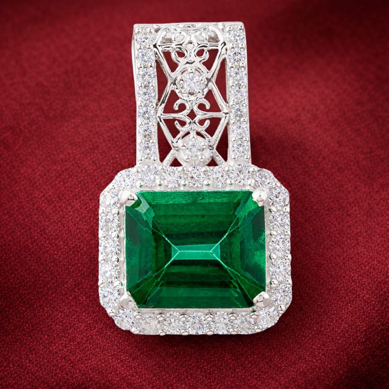 925 Sterling Silver 7.99 Ct Octagon Green Topaz Cubic Zirconia Pendant