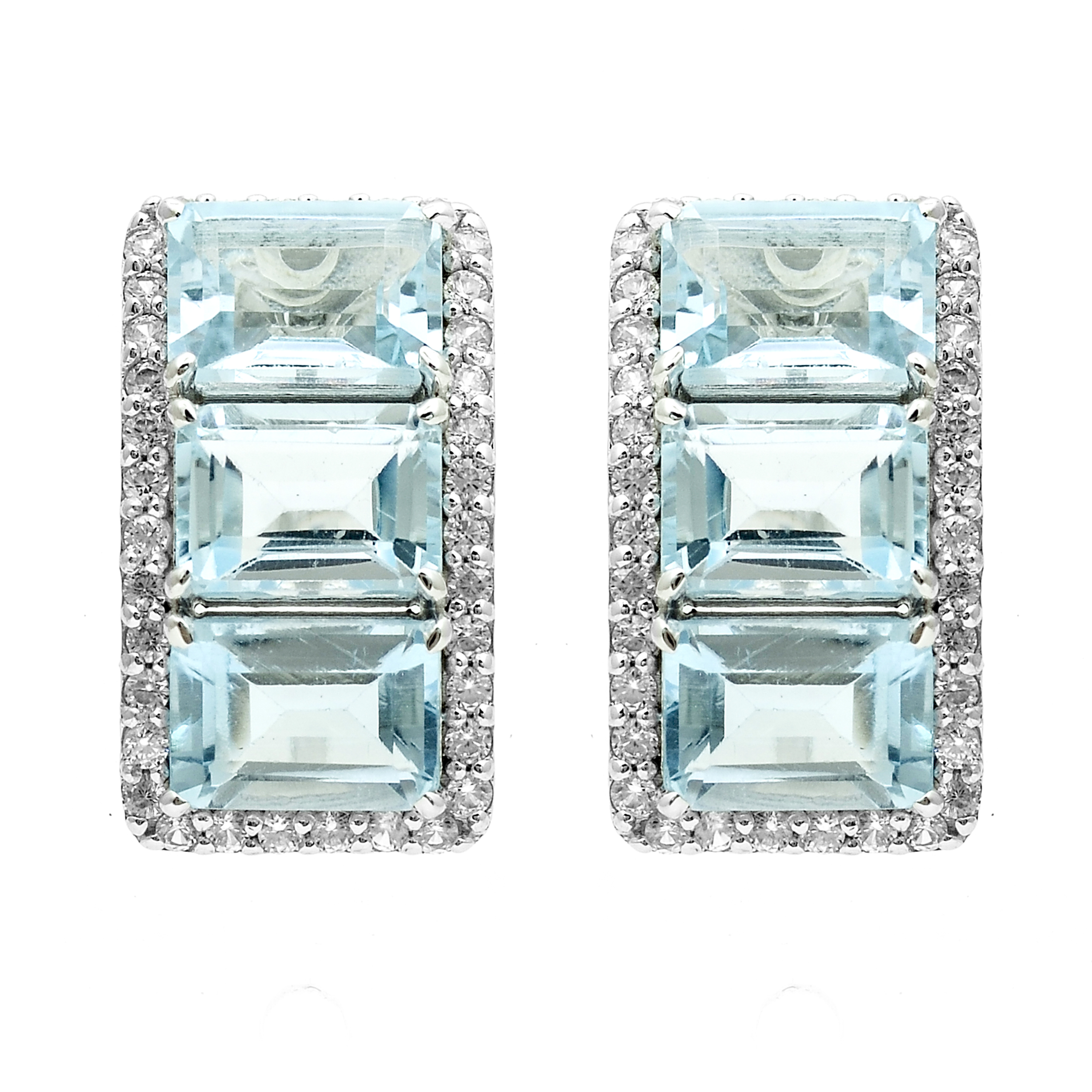 925 Sterling Silver 8.56 Ct Octagon Blue Topaz White Zircon Earrings