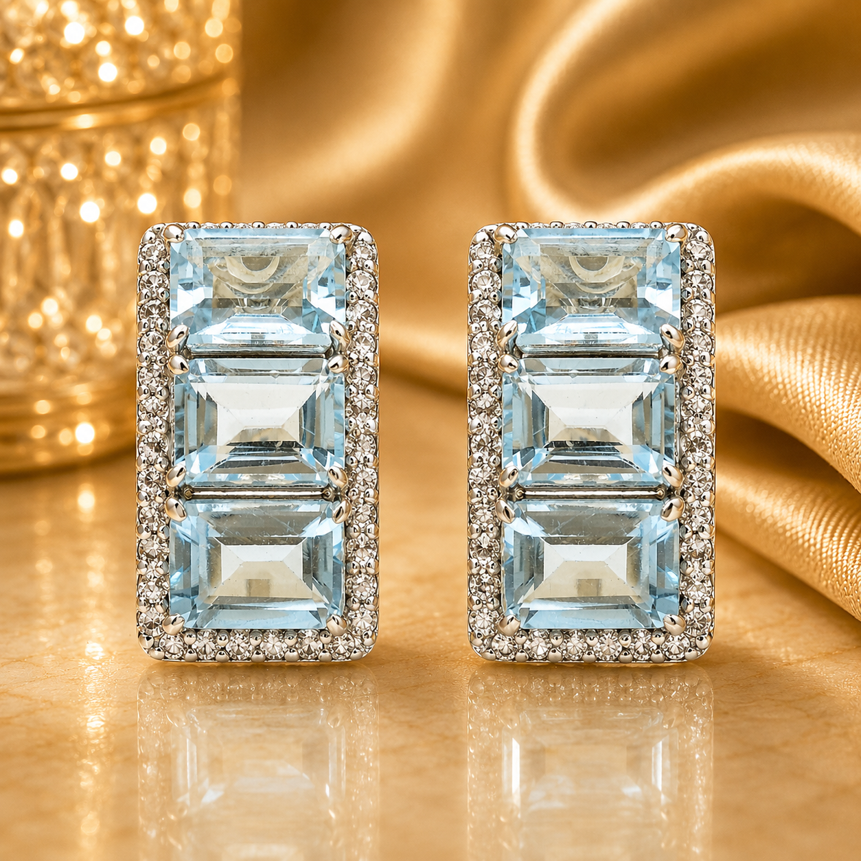 925 Sterling Silver 8.56 Ct Octagon Blue Topaz White Zircon Earrings
