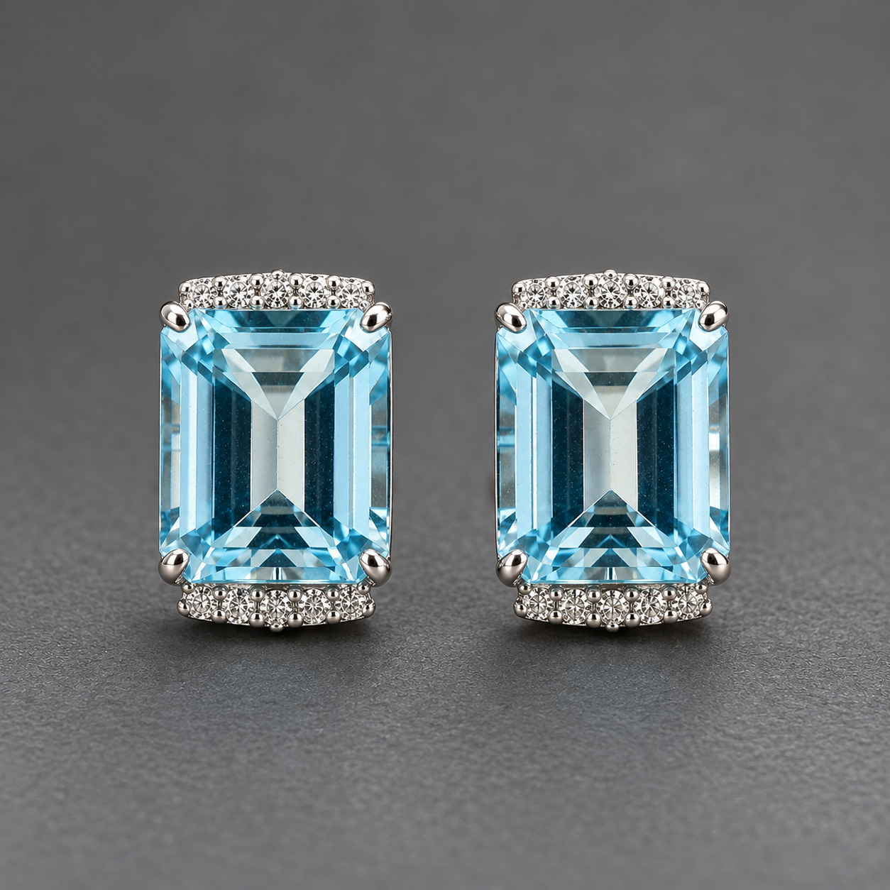 925 Sterling Silver 8.59 Ct Octagon Blue Topaz White Zircon Earrings