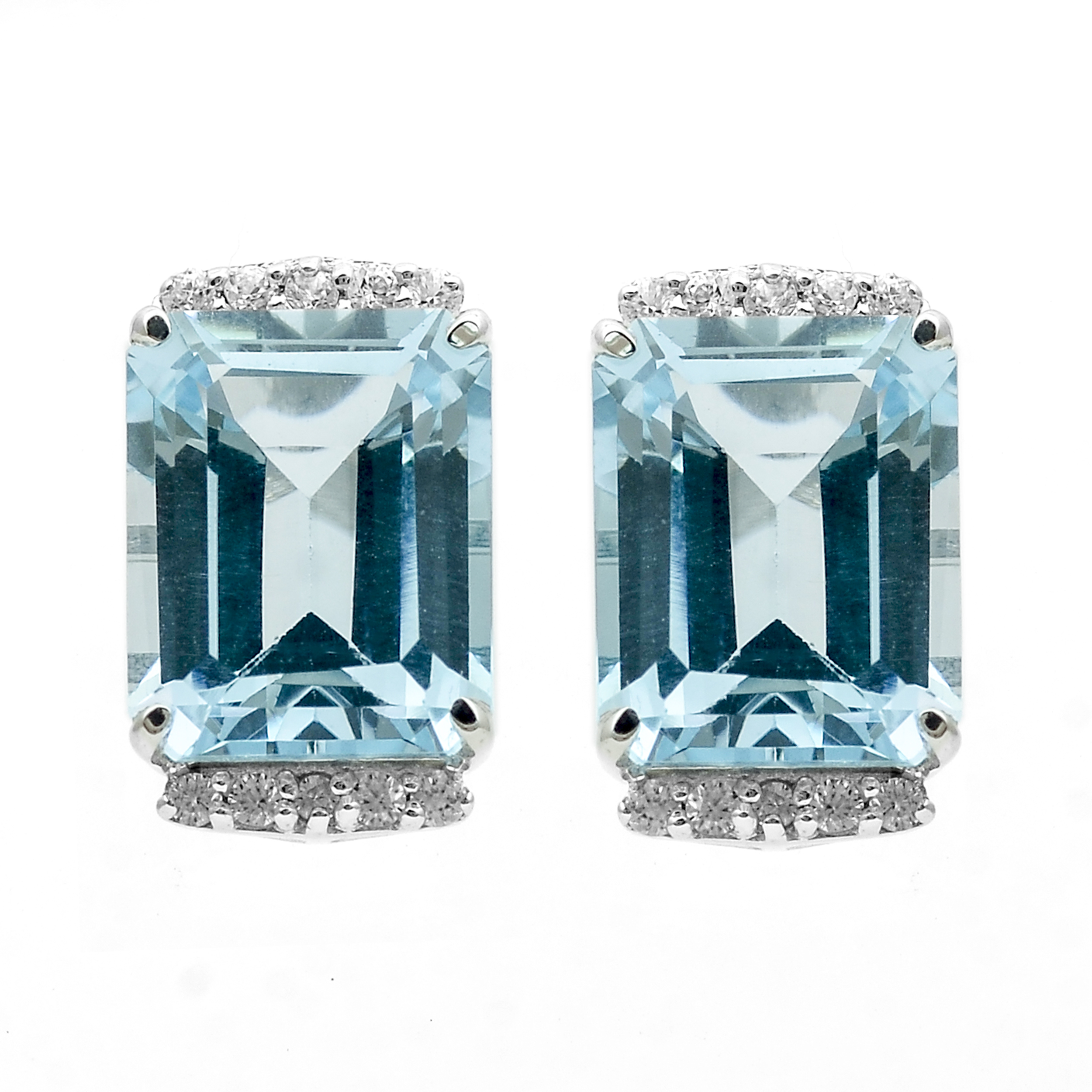925 Sterling Silver 8.59 Ct Octagon Blue Topaz White Zircon Earrings