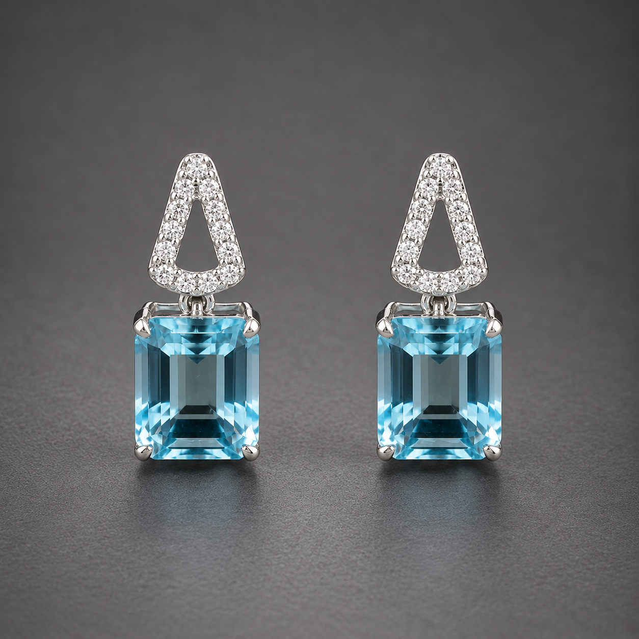 925 Sterling Silver 8.82 Ct Octagon Blue Topaz White Zircon Earrings