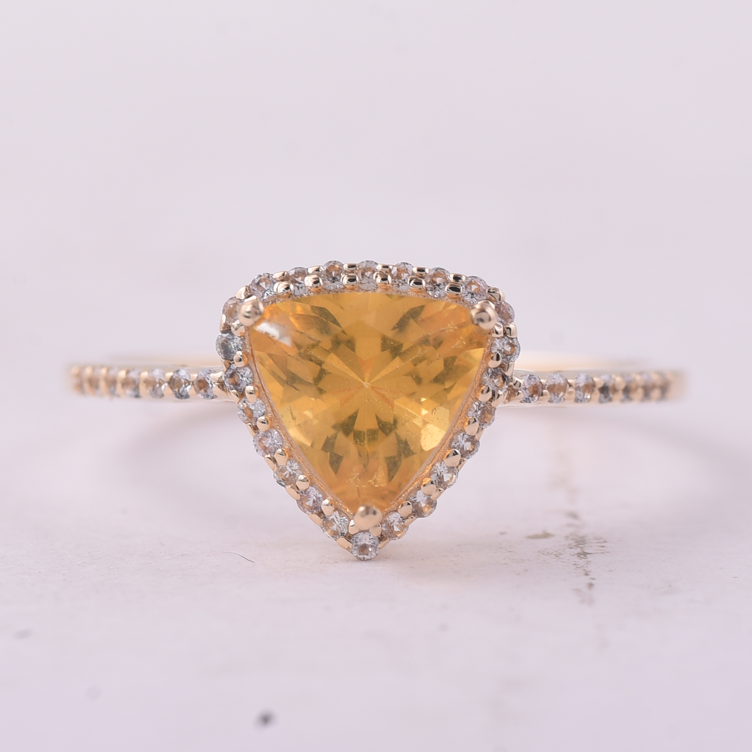 9K Gold 0.77 Ct Trillion Br.Fire Opal Ring 7 US Ring Size