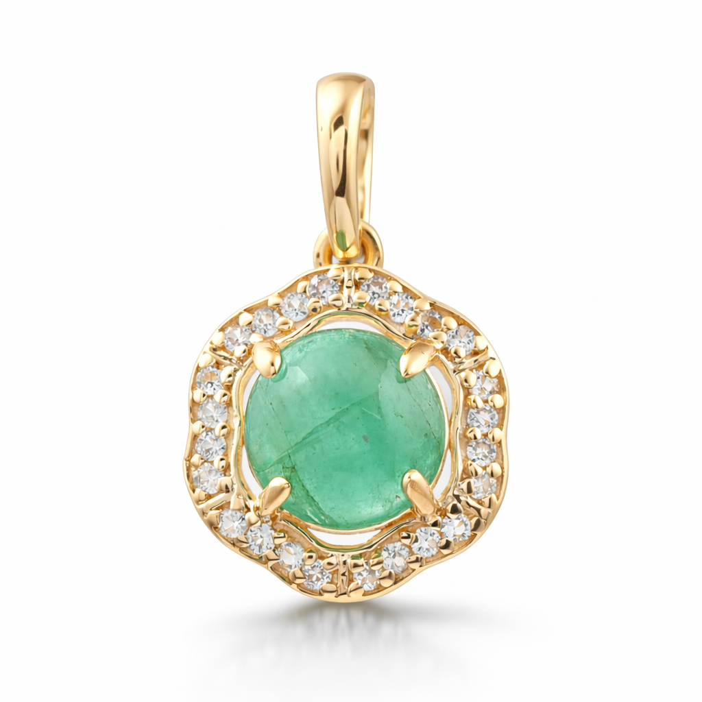 9K Gold 0.79 Ct Round Emerald Pendant