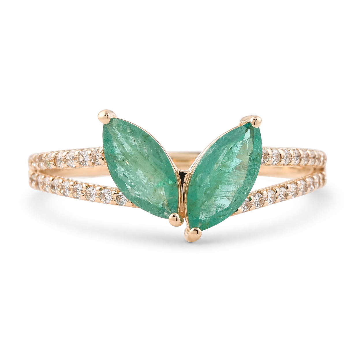 9K Gold 0.89 Ct Marquise Emerald Ring 7 US Ring Size