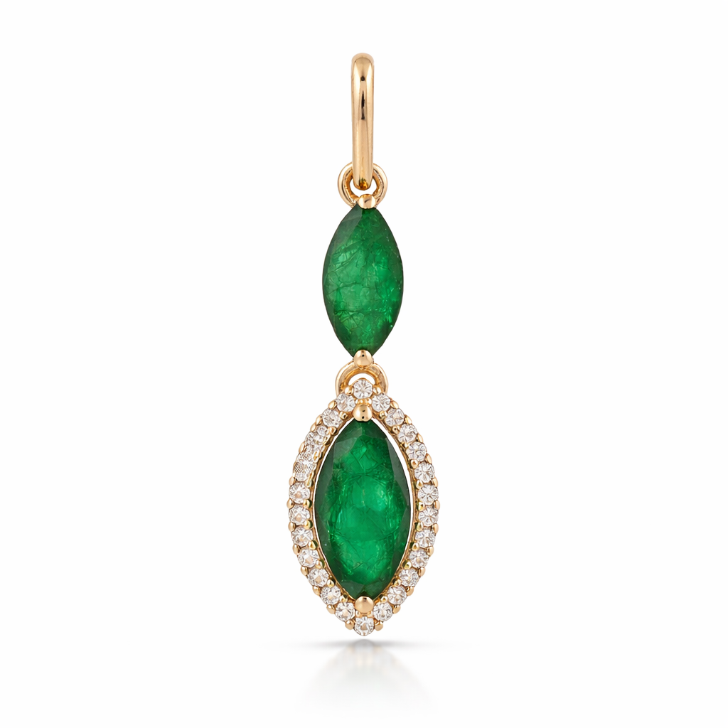 9K Gold 1.03 Ct Marquise Emerald Pendant