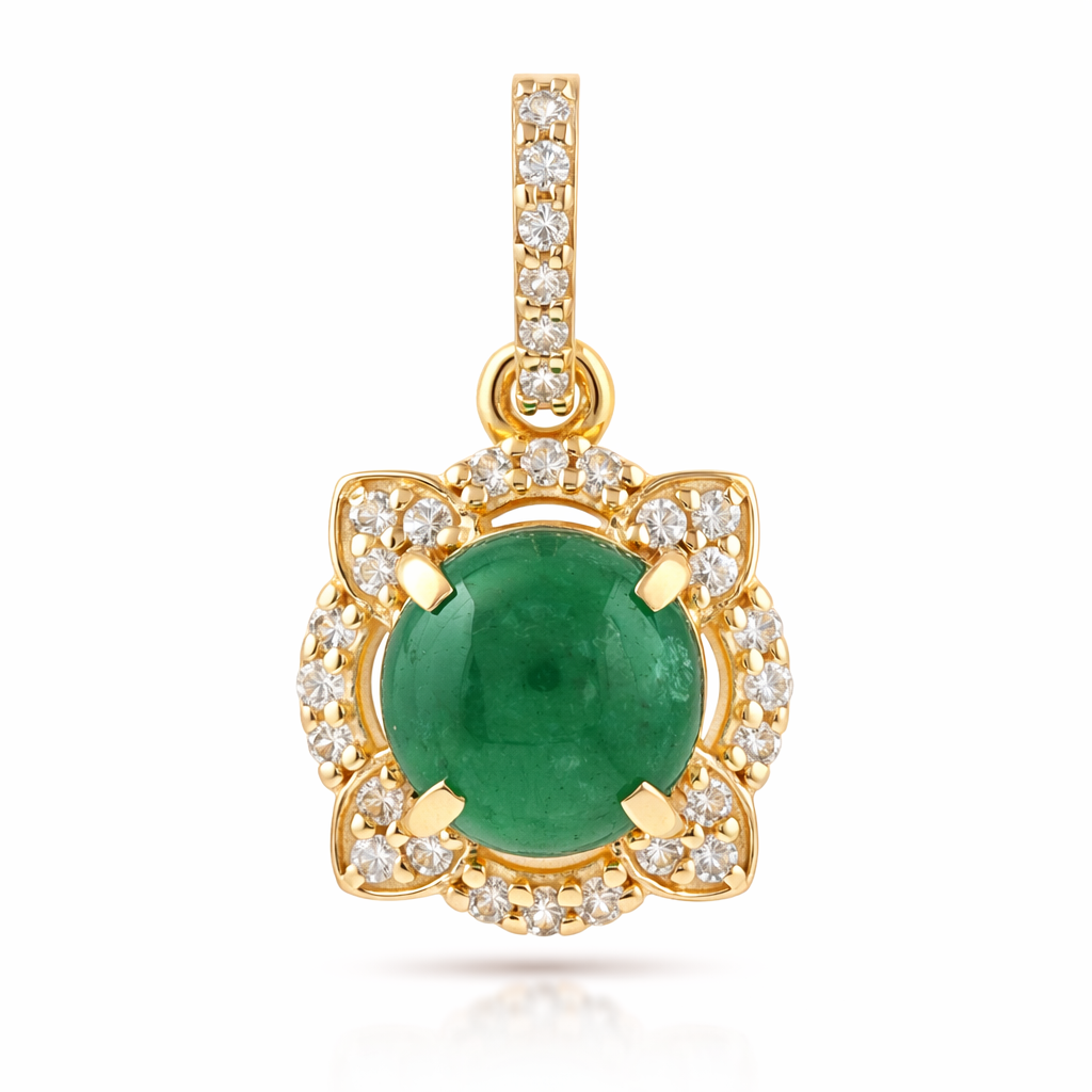 9K Gold 1.07 Ct Round Emerald Pendant