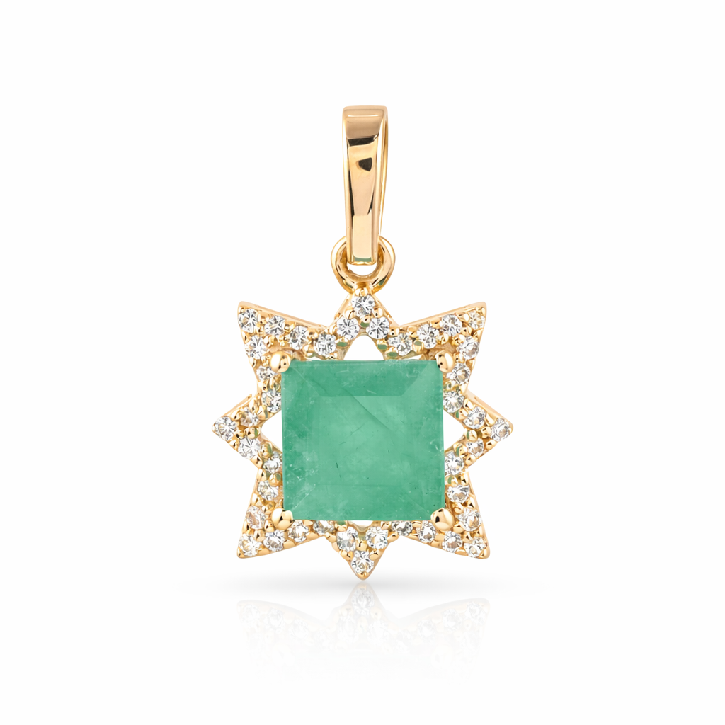 9K Gold 1.16 Ct Square Emerald Pendant