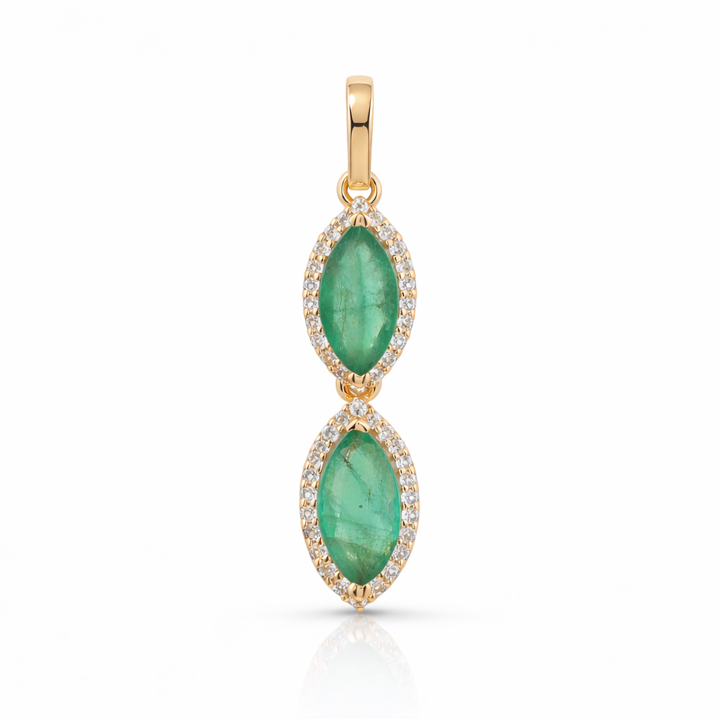 9K Gold 1.21 Ct Marquise Emerald Pendant