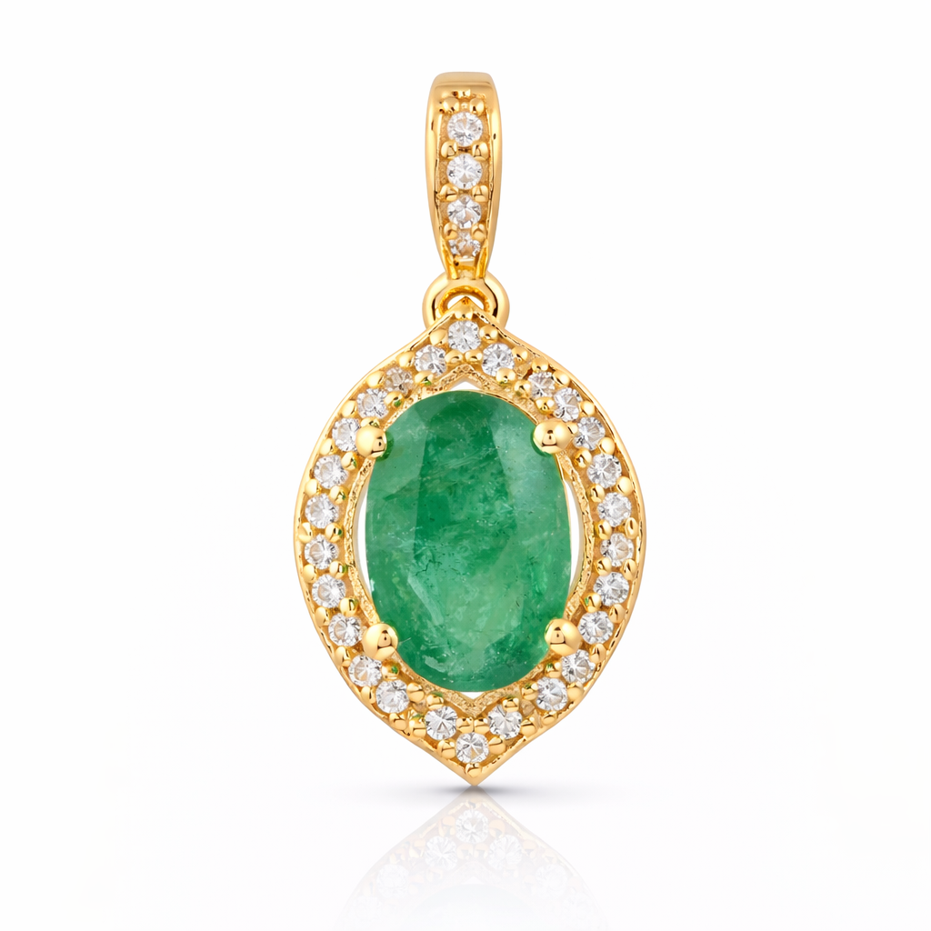 9K Gold 1.25 Ct Oval Emerald Pendant