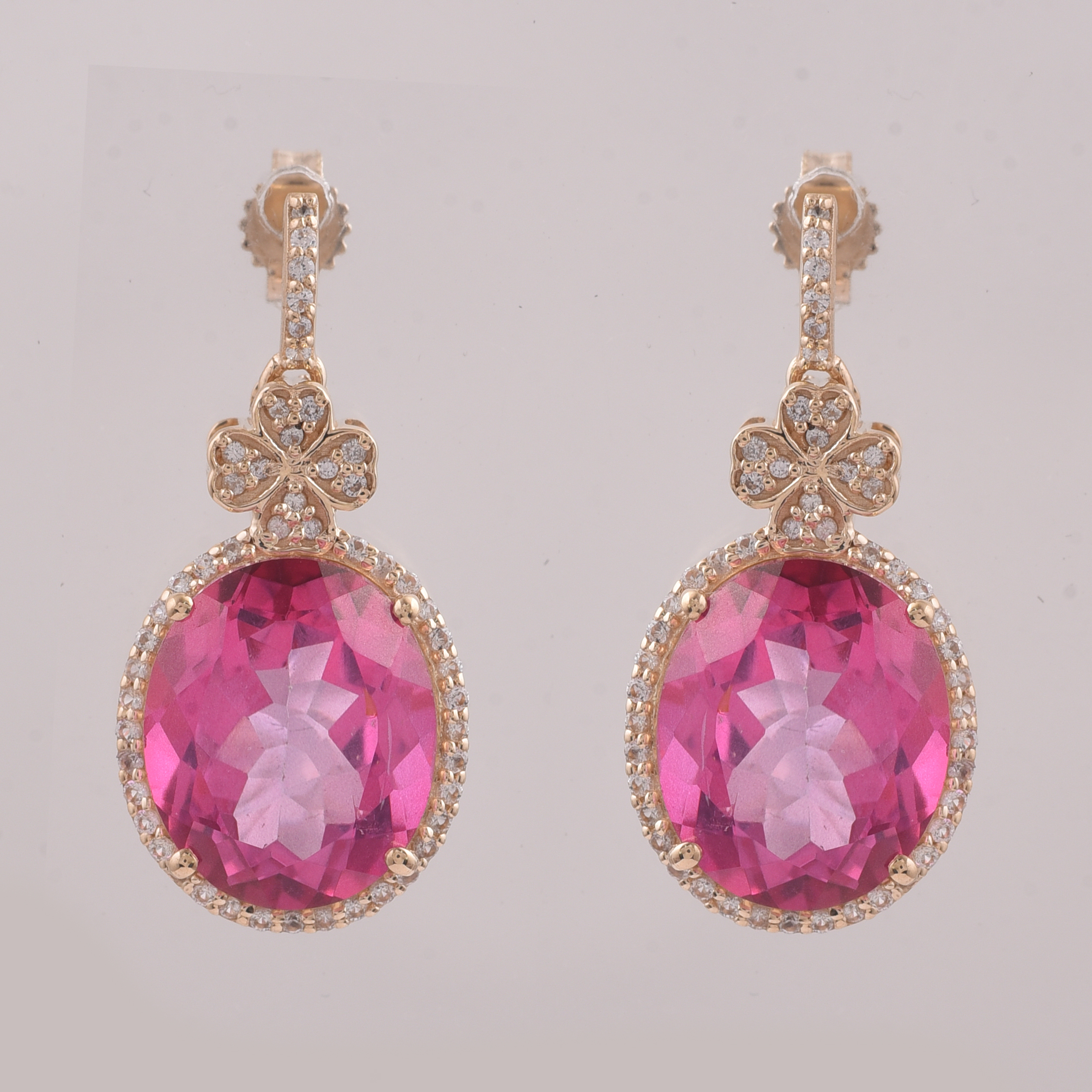 9K Gold 12.82 Ct Oval Pink Topaz Earrings