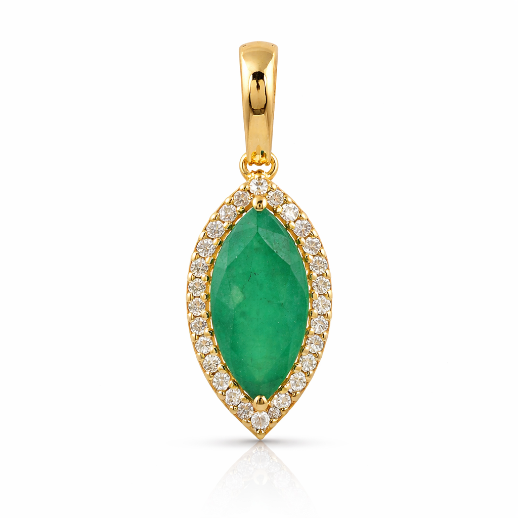9K Gold 1.47 Ct Marquise Emerald Pendant