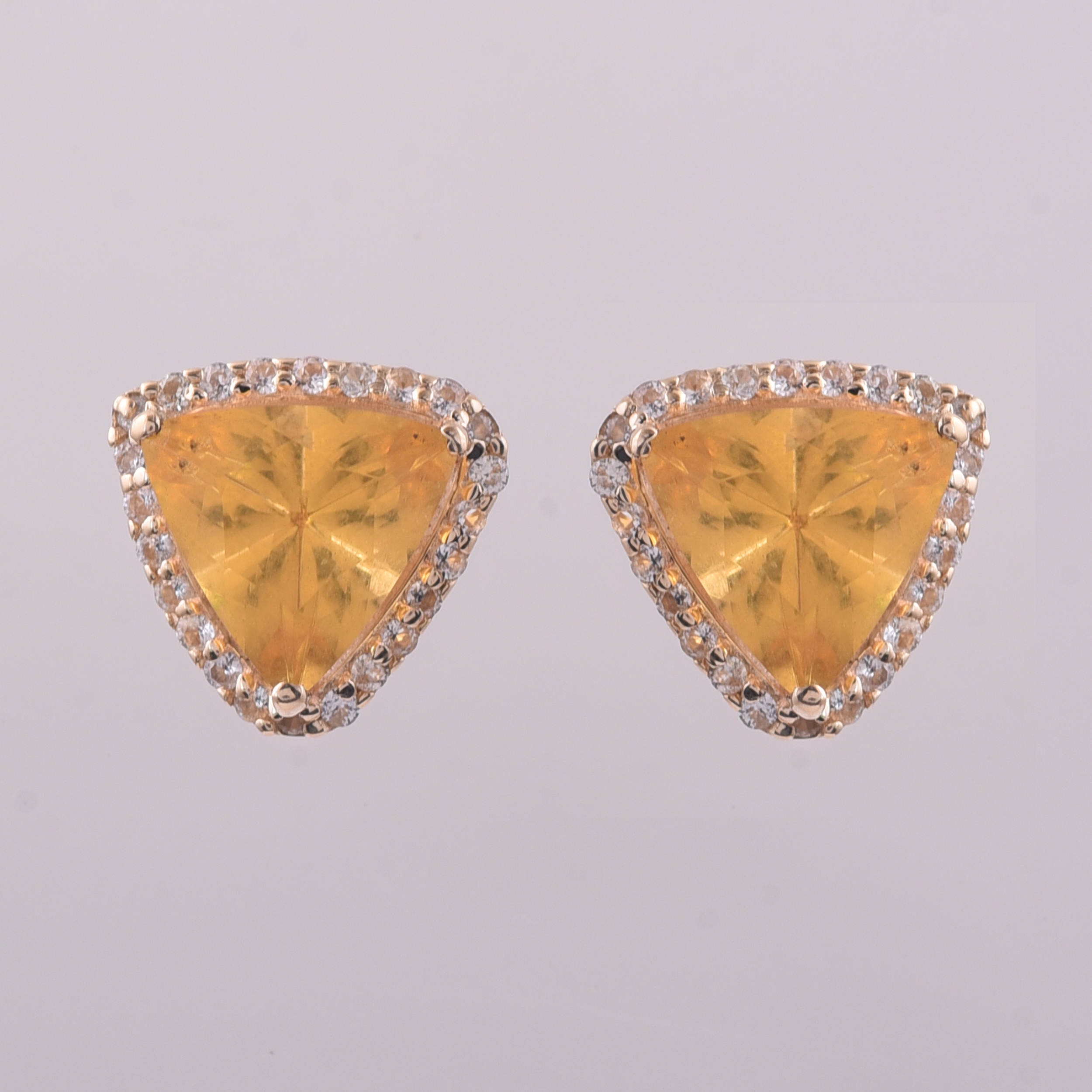 9K Gold 1.56 Ct Trillion Br.Fire Opal Earrings