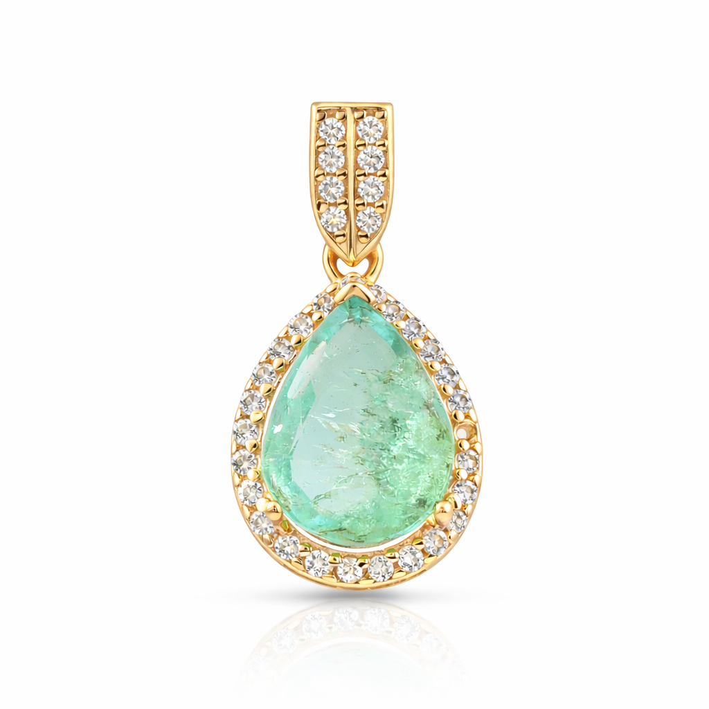 9K Gold 1.58 Ct Pear Emerald Pendant