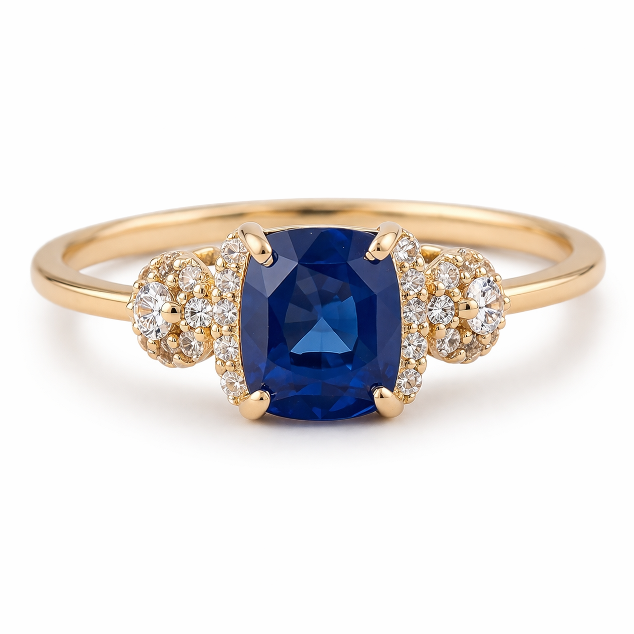 9K Gold 1.68 Ct Cushion Sapphire Ring 7 US Ring Size