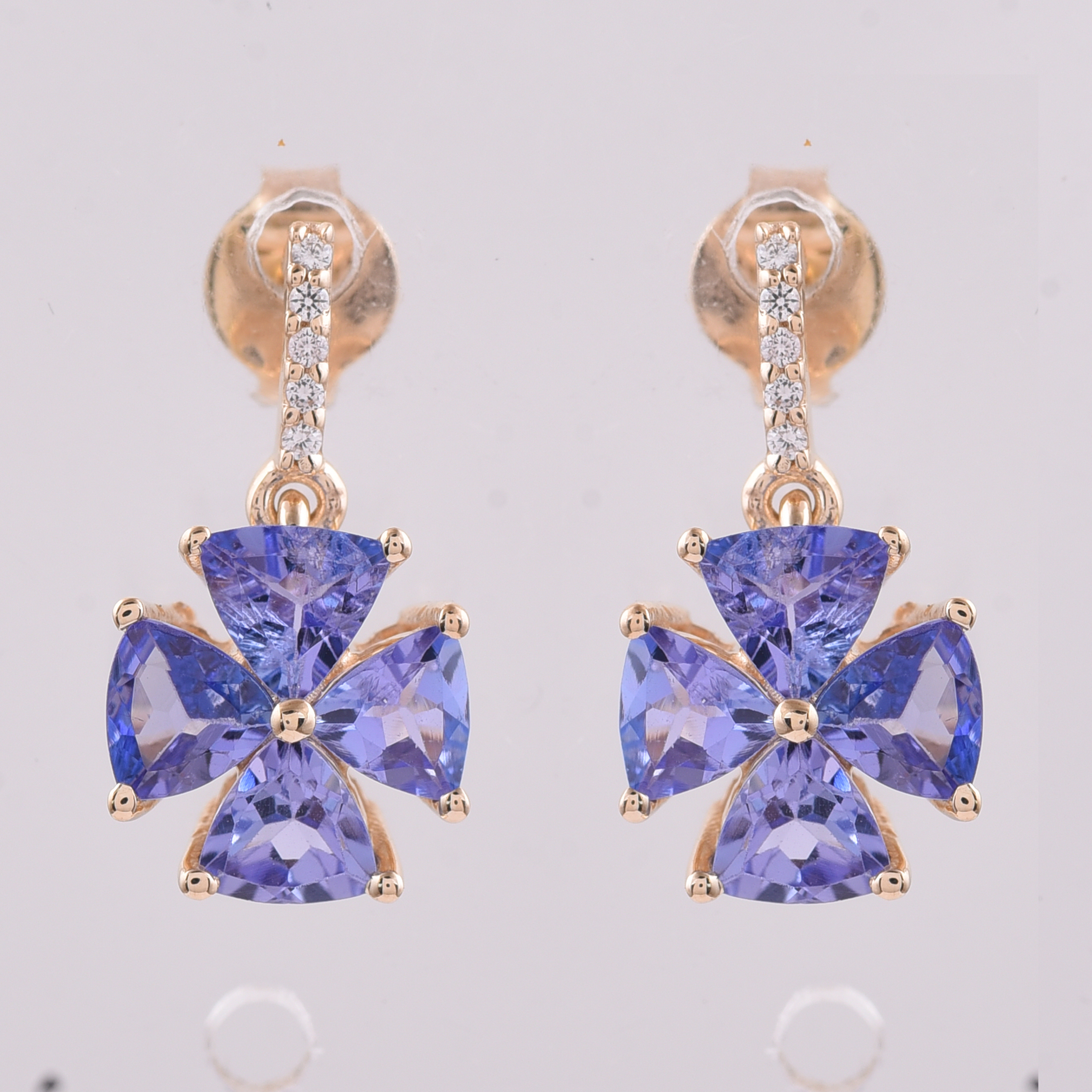 9K Gold 1.68 Ct Trillion Tanzanite Earrings