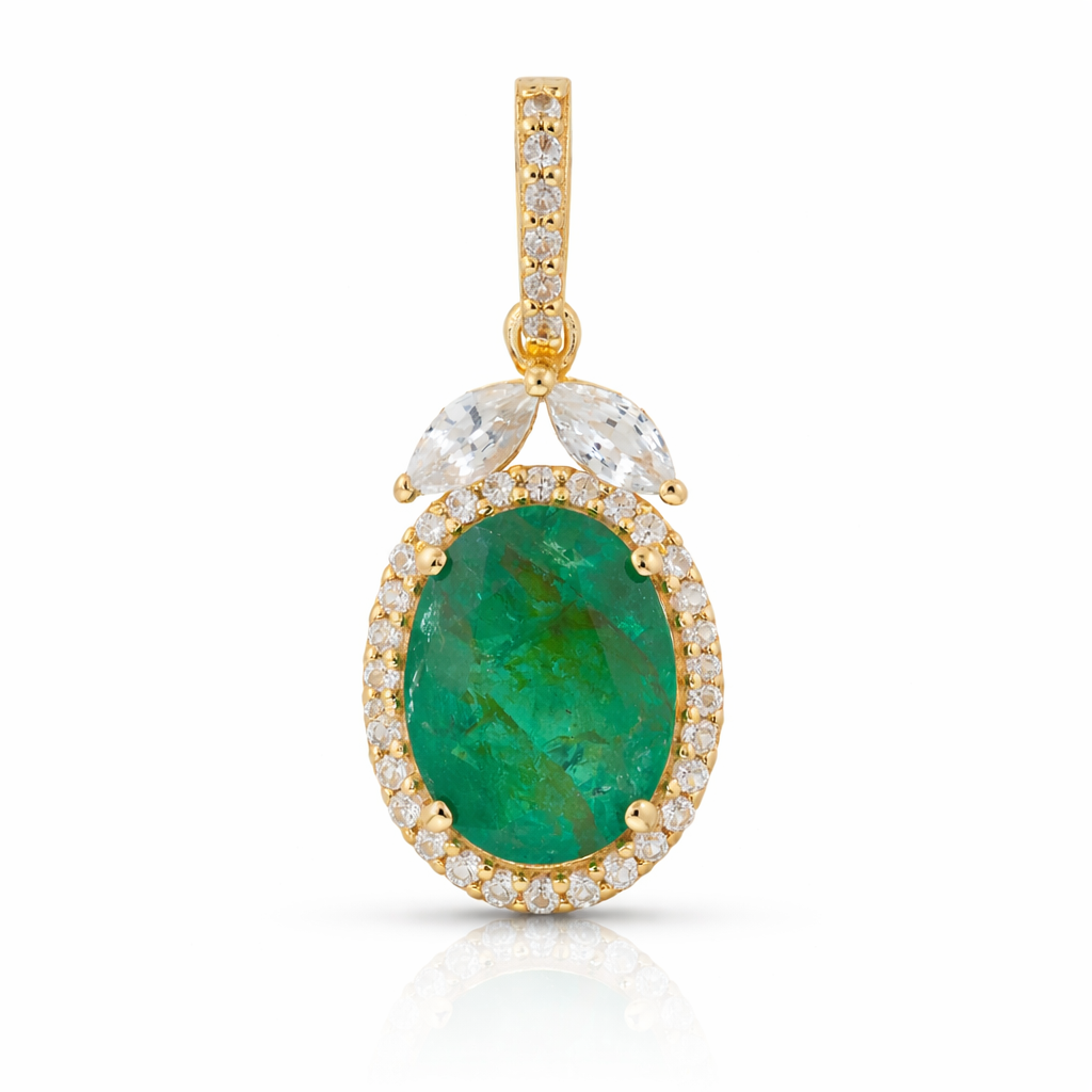 9K Gold 1.71 Ct Oval Emerald Pendant