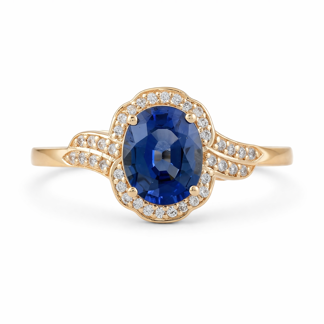9K Gold 1.72 Ct Oval Sapphire Ring 7 US Ring Size