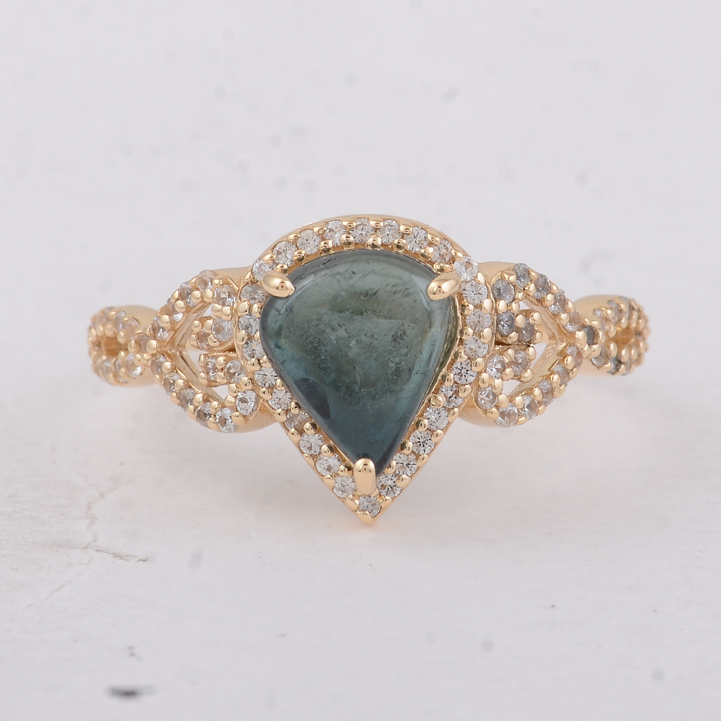 9K Gold 1.84 Ct Pear Tourmaline Ring 7 US Ring Size