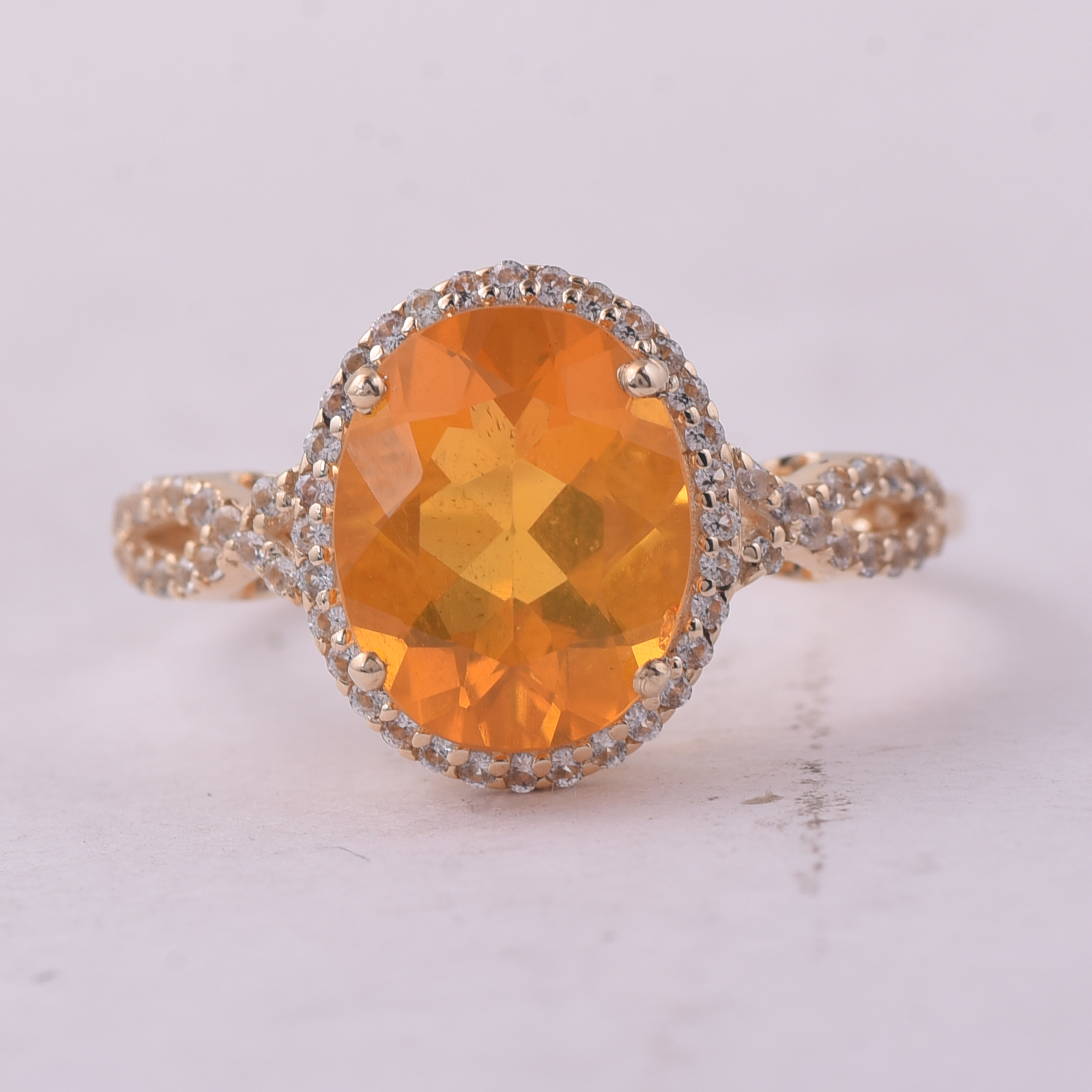 9K Gold 2.09 Ct Oval Br.Fire Opal Ring 7 US Ring Size