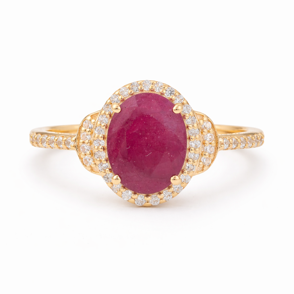 9K Gold 2.09 Ct Oval Ruby Ring 7 US Ring Size