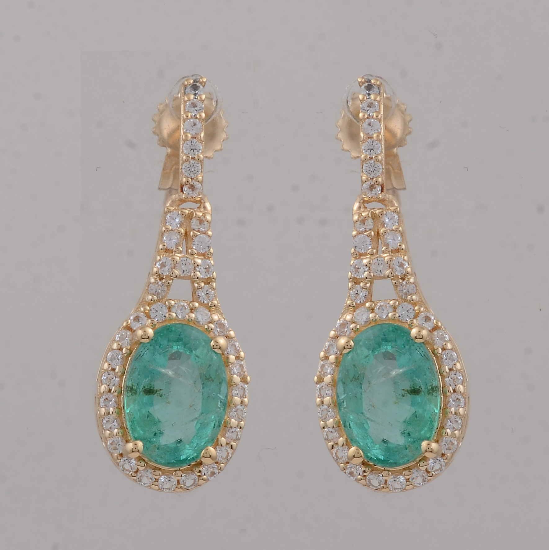 9K Gold 2.10 Ct Oval Emerald Earrings