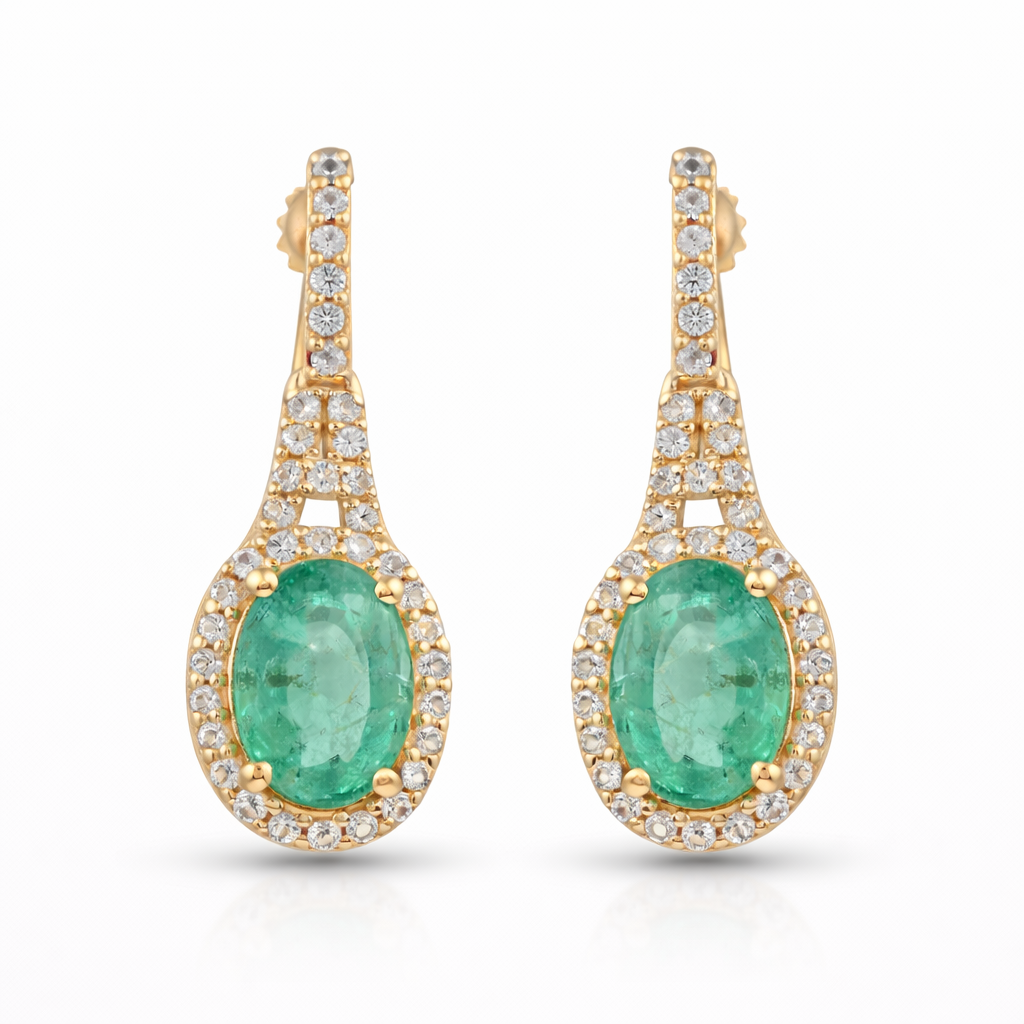 9K Gold 2.10 Ct Oval Emerald Earrings
