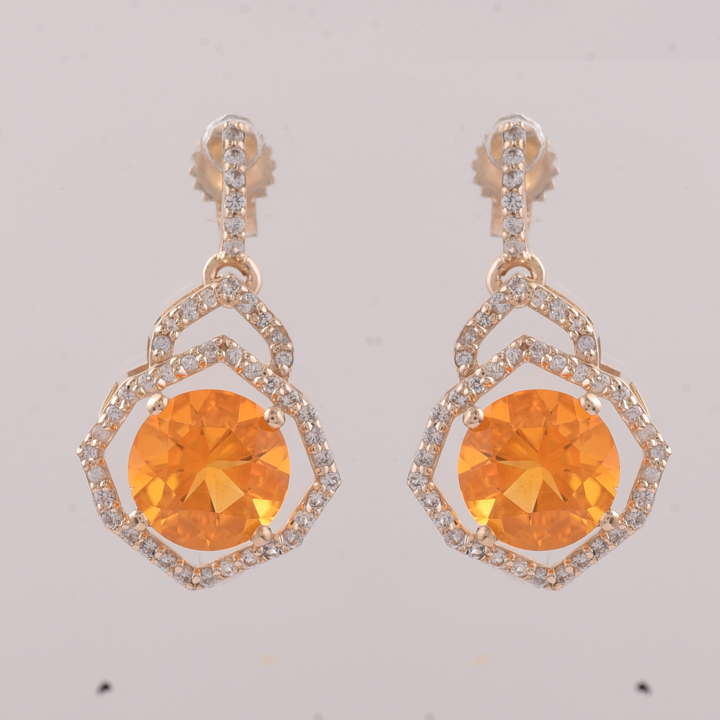 9K Gold 2.10 Ct Round Br.Opal Earrings