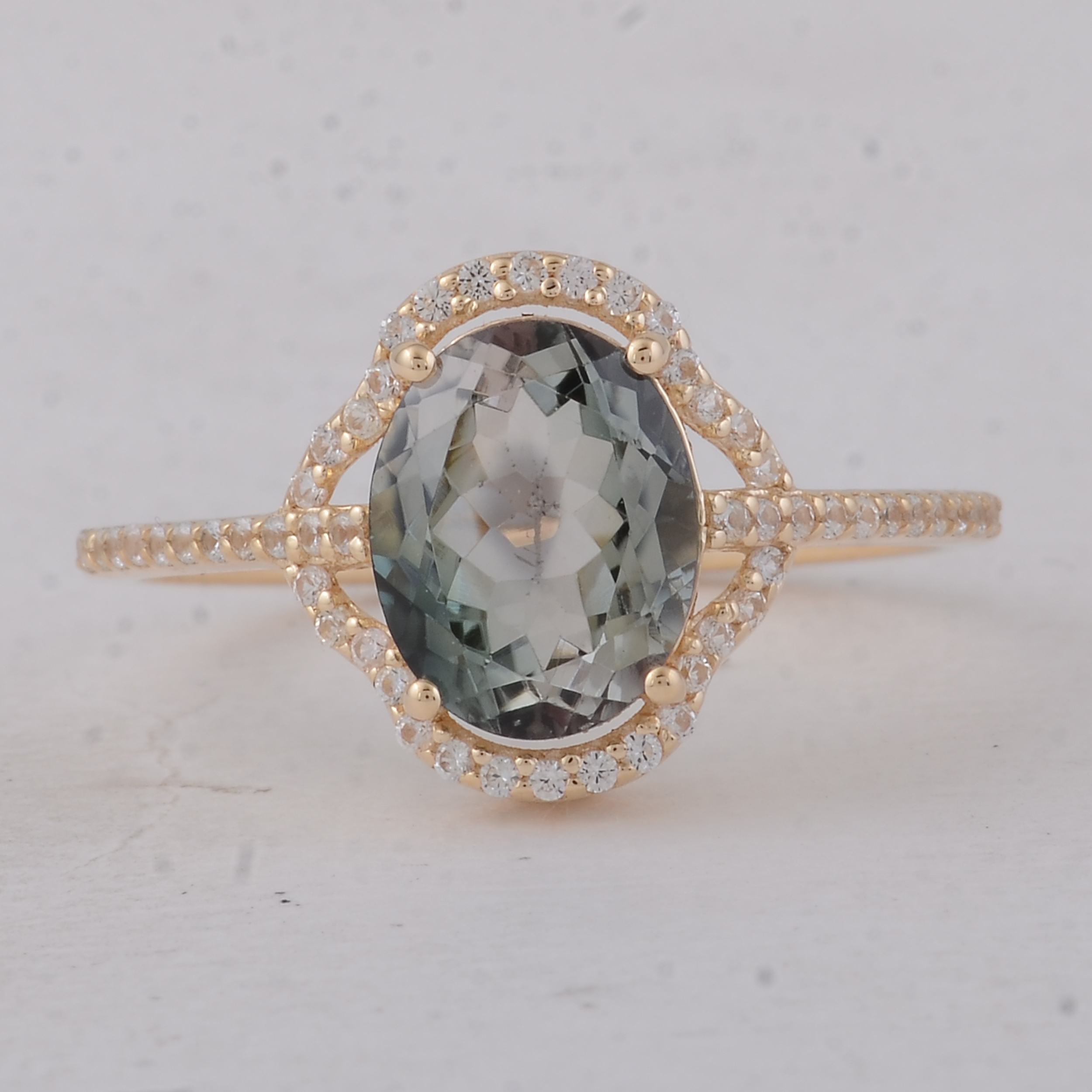 9K Gold 2.12 Ct Oval Multi Tourmaline Ring 7 US Ring Size