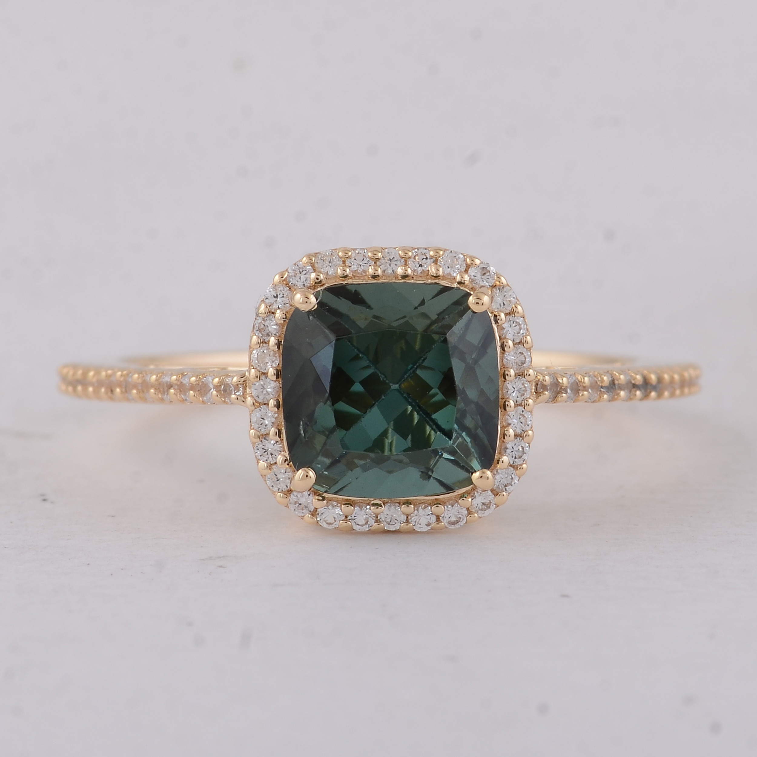 9K Gold 2.14 Ct Cushion Tourmaline Ring 7 US Ring Size