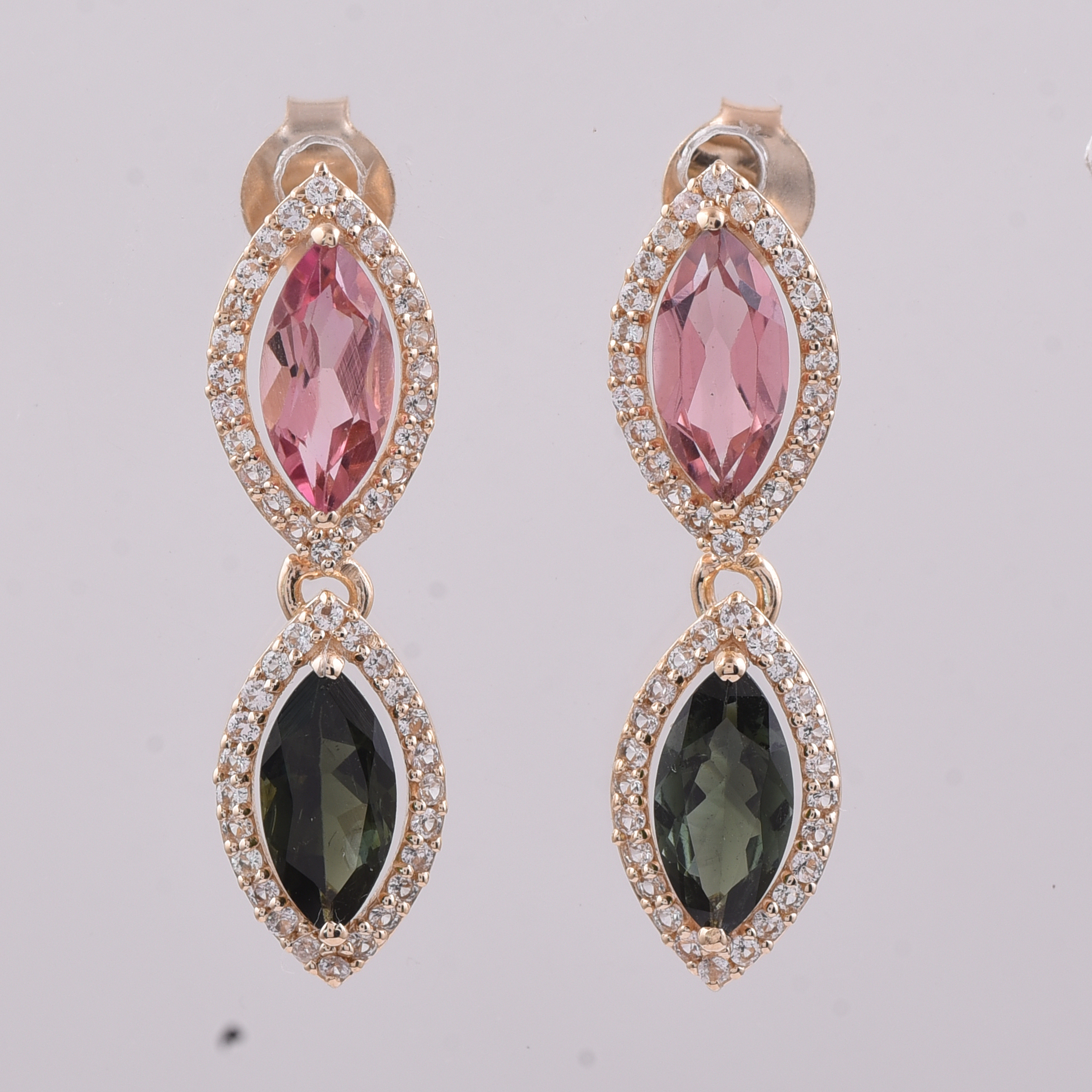9K Gold 2.22 Ct Marquise Tourmaline Earrings