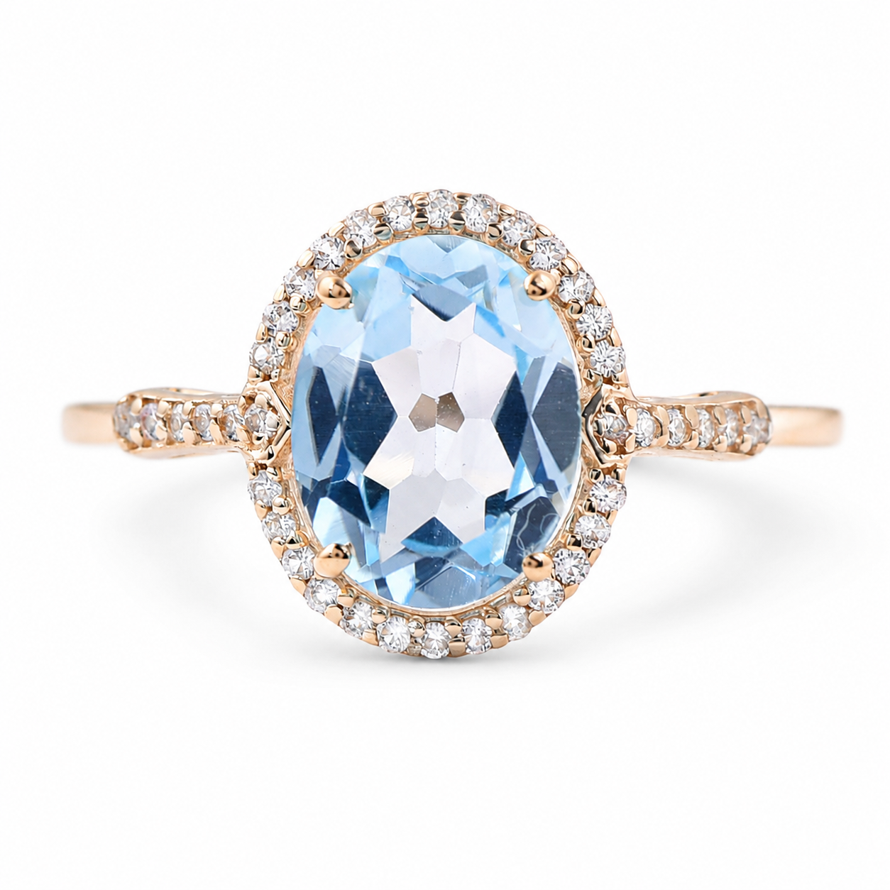 9K Gold 2.24 Ct Oval Blue Topaz Ring 7 US Ring Size